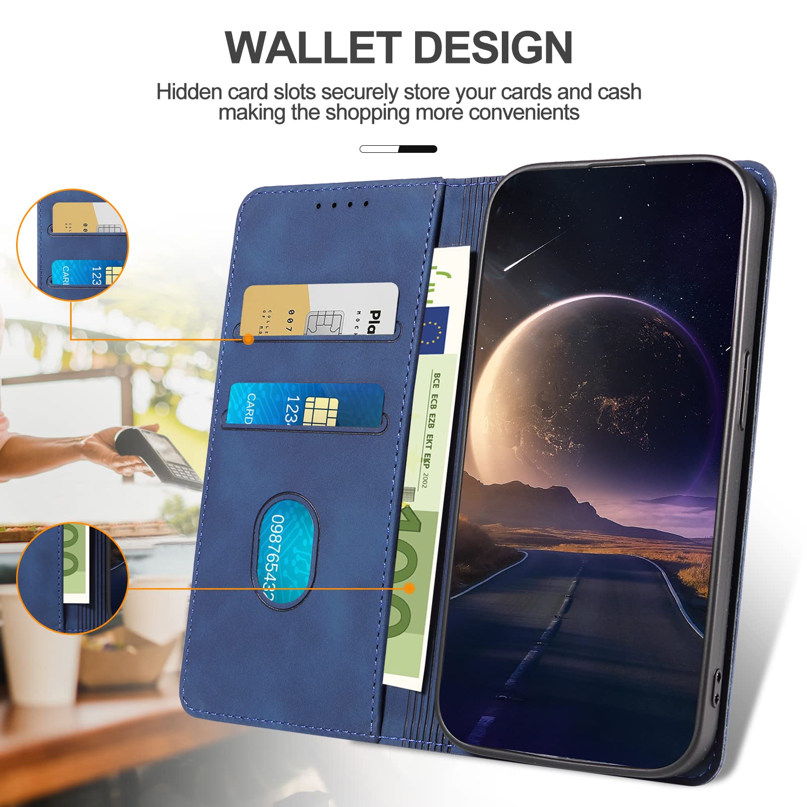 KANVOOS Wallet Case for Moto Edge 2023 with Card Holder, PU Leather Cover Kickstand Magnetic Shockproof TPU Bumper Flip Folio Case for Motorola Edge 2023 (Blue)