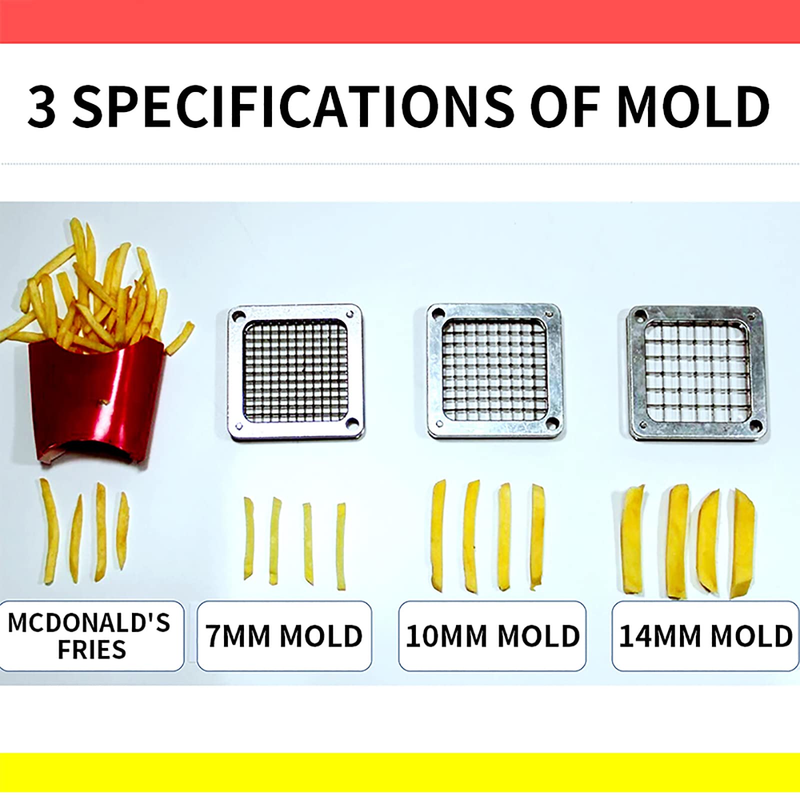 Pommes-Frites-Schneider, Gewerbliche Manuelle Kartoffelchips-Streifenschneidemaschine, Gemüse- Und Obstschneider, Pommes-Schneider Aus Edelstahl Für Kartoffeln, Zwiebeln, Karotten Und Champignons, 7
