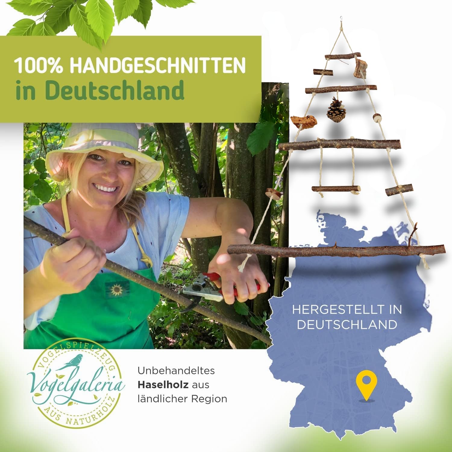 Vogelgaleria® Aire de jeu pour oiseaux en bois naturel | XXL Balançoire | Petit jouet pour perroquet | Jouet calopsitte | Aire de jeux suspendue