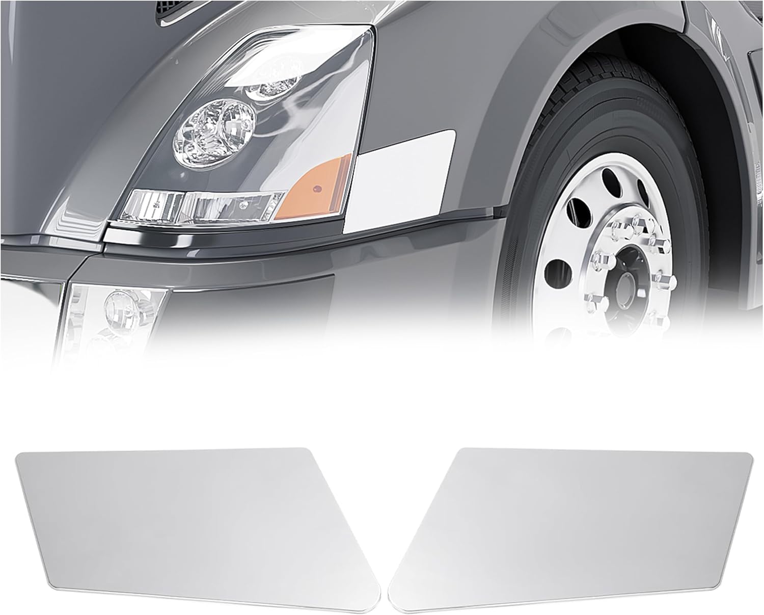 HECASA Pair Headlight Molding Compatible with 2004-2015 Volvo VNL Head Front Light Lamp Molding Trim 2 Pcs Driver&Passenger Side Chrome Silvery