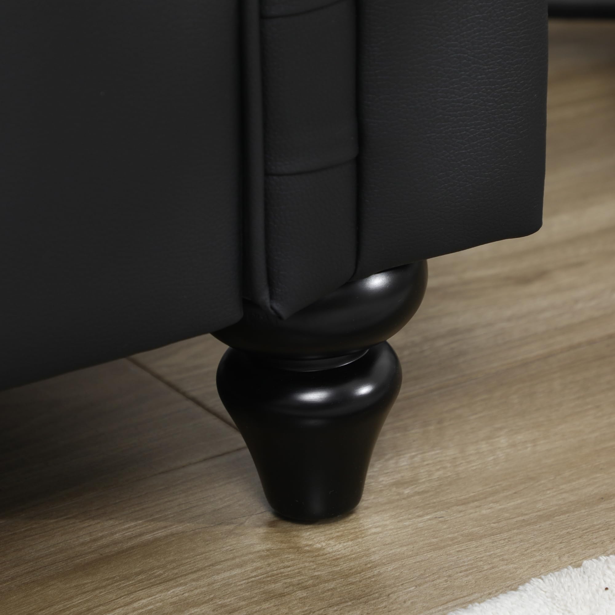 HOMCOM Divano 2 Posti Stile Chesterfield in Finta Pelle, Divanetto da Salotto Trapuntato con Braccioli e Imbottitura Spessa, Sofà con Gambe in Legno di Gomma per Soggiorno e Ufficio, Nero