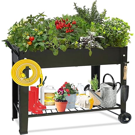 aboxoo Elevated Garden Bed with Wheels for Vegetables Flower Herb Patio
