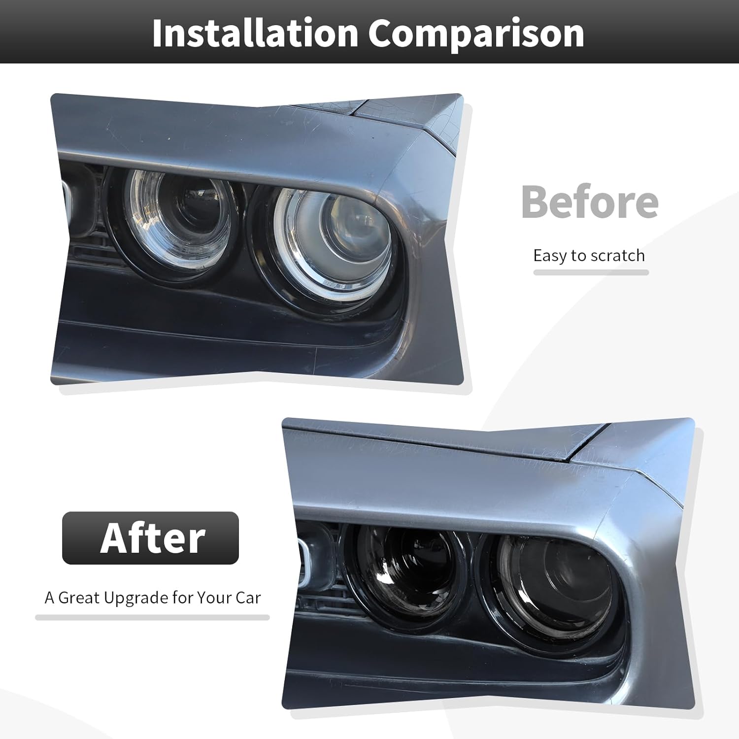 CheroCar Smoked Black Front Headlight Cover Exterior Light Trim Decoration Compatible with 2015-2026 Dodge Challenger Exterior Accessories