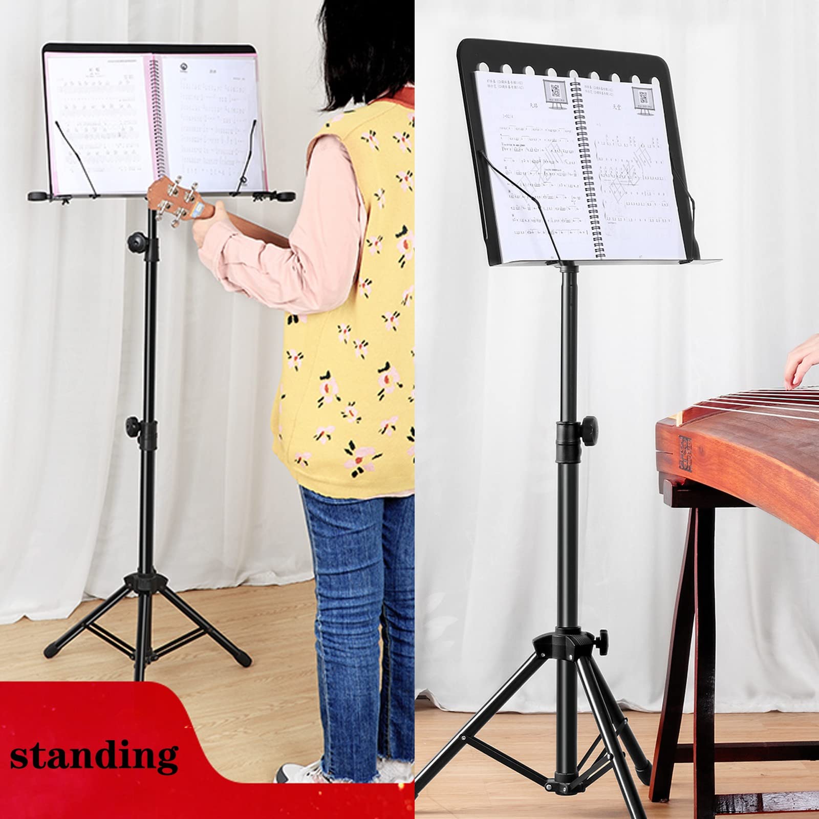 HJXGQJM Atril para Partitura Plegable Portátil Musica Metalico Soporte De Ajustables, La Orquesta De Soporte De Música Profesional Es Portátil Y Liviana,Negro con Bolsa De Transporte