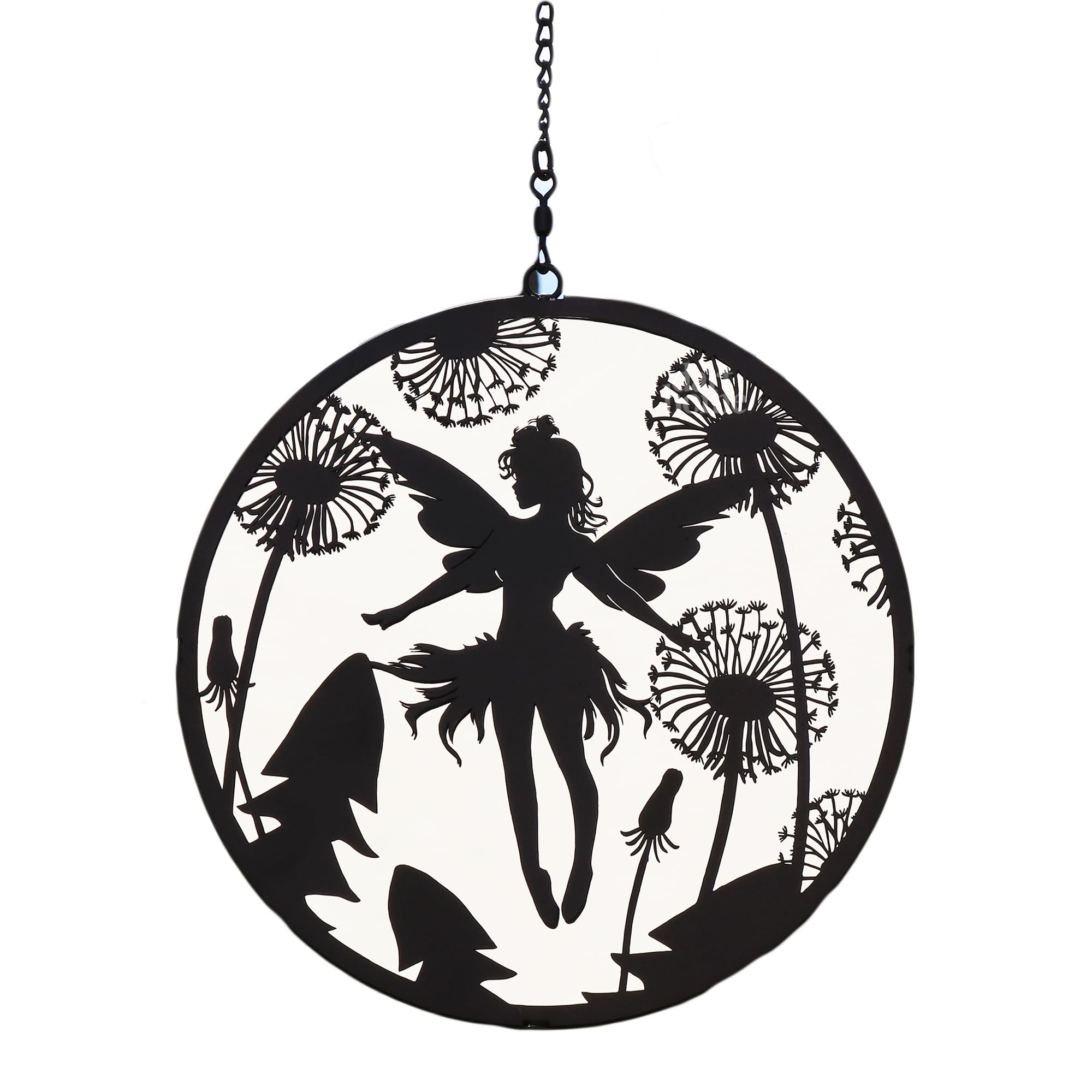 Darthome Black Flower Fairy Hanging Mirror Silhouette Round Metal Garden Decorative Art