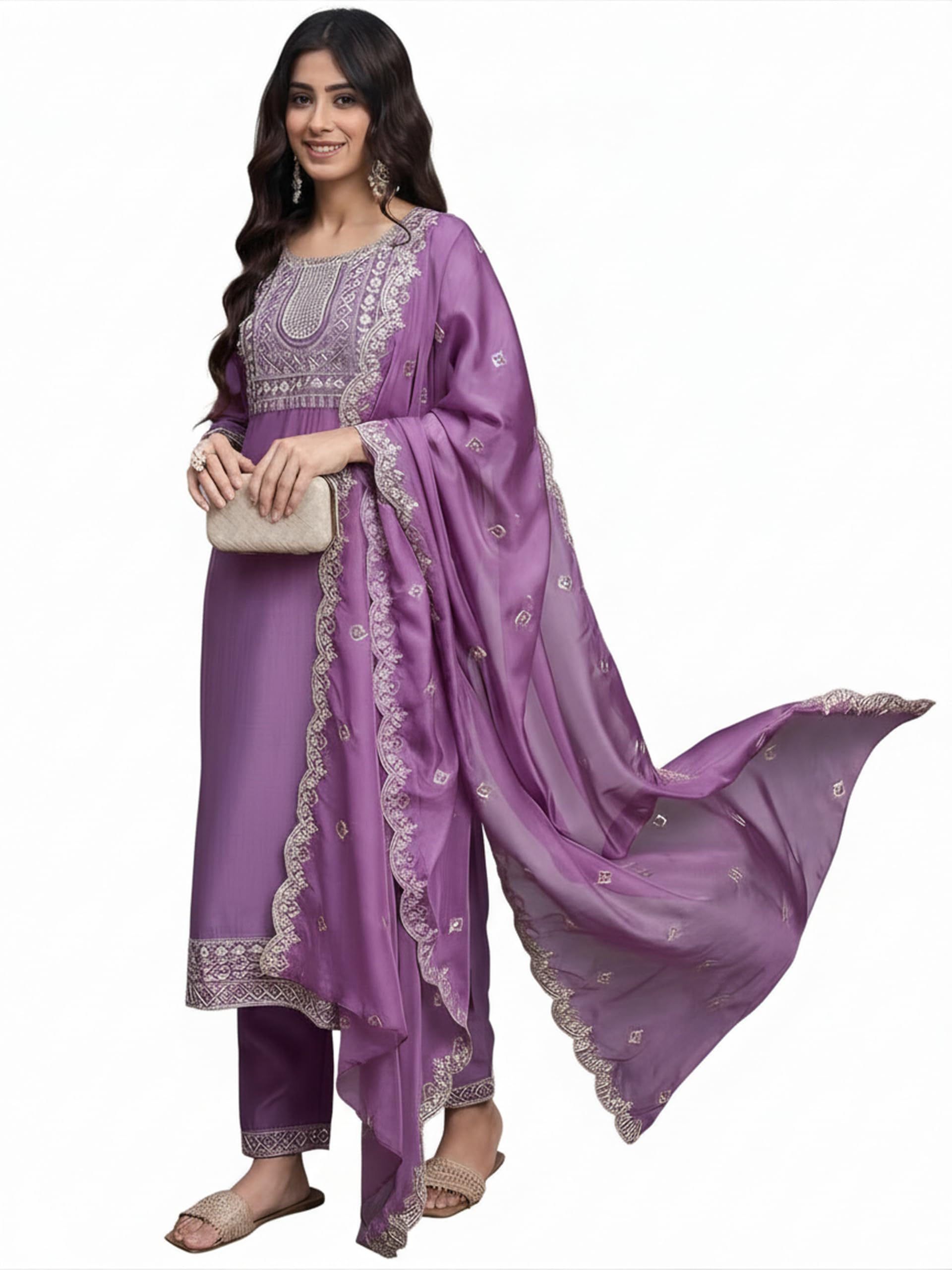 elliti Women's Embroidered Kurta with Trousers and Embroidered Dupatta, Festive Ethnic Wear Set-picture-17