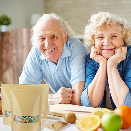 Miniatura 5 de 300 bolsas de papel kraft con ventana, bolsas de papel kraft con cierre de cremallera, bolsas de papel kraft de 6 x 9 pulgadas, bolsas reutilizables