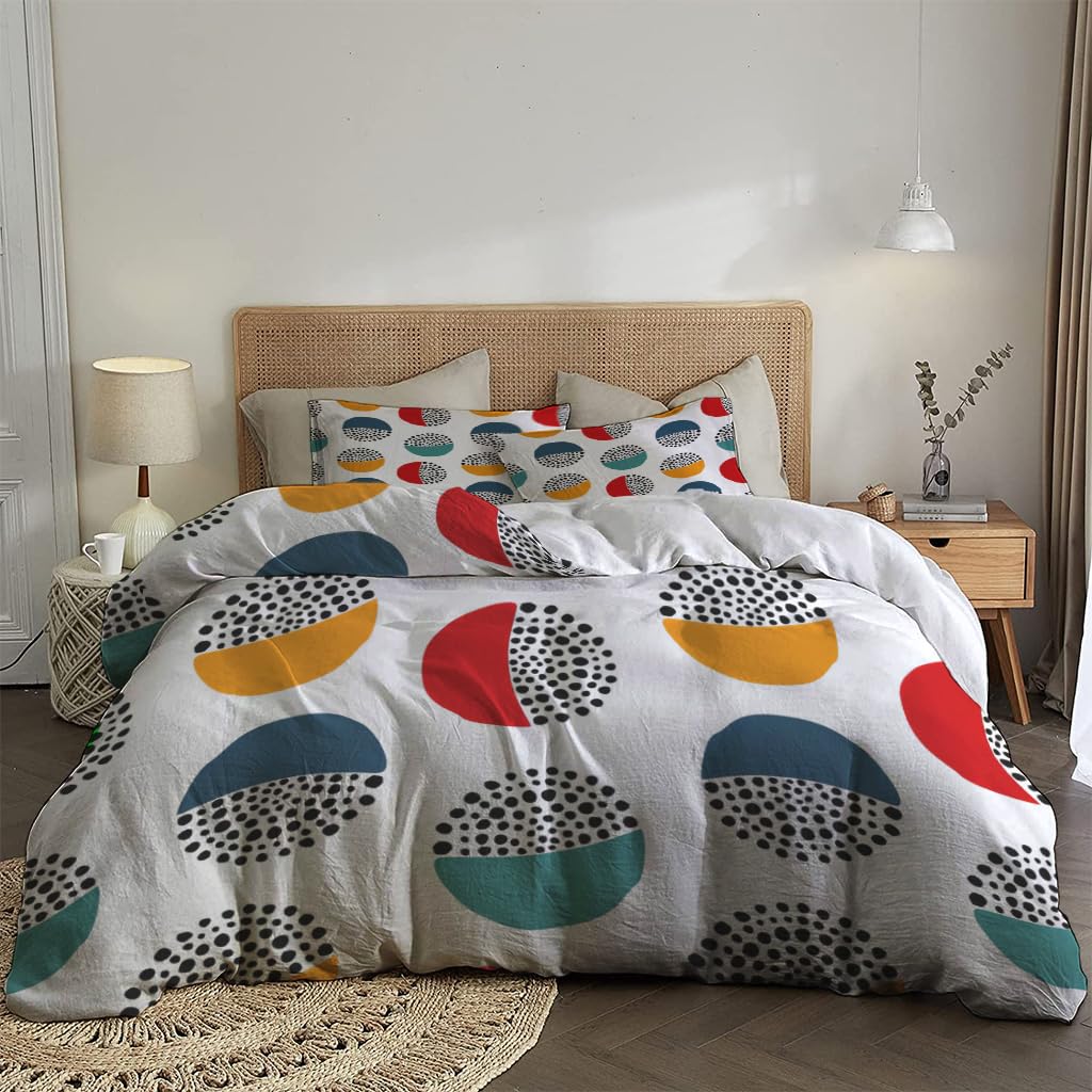 NIBAINLO 布団カバー抽象的なカラフルな点線の円の幾何学模様 肌に優しい ピーチスキン加工 掛け布団カバー 和式 洋式 あったか 布団カバーセット リバーシブル ホームステイ ホテル 家庭兼用