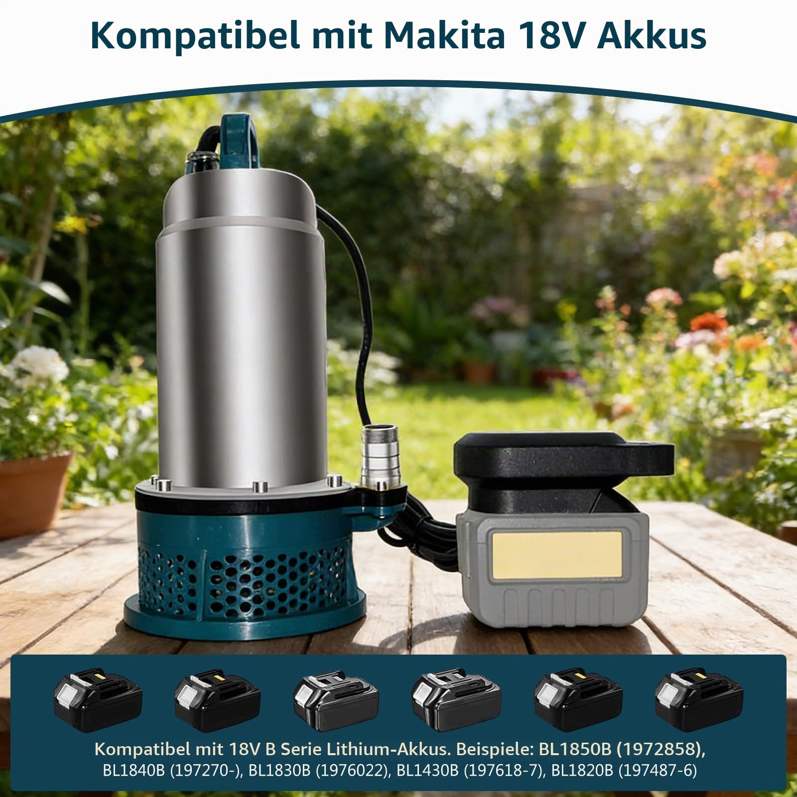 Tauchpumpe für Makita 18V Akku mit 10m Schlauch, 5000L/H (Keine Batterie)