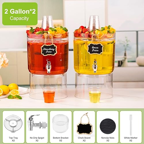 Miniatura 2 de Dispensador de bebidas de 2 galones para fiestas, paquete de 2, dispensador de bebidas sin BPA con grifo sin goteo, dispensadores de jugo con