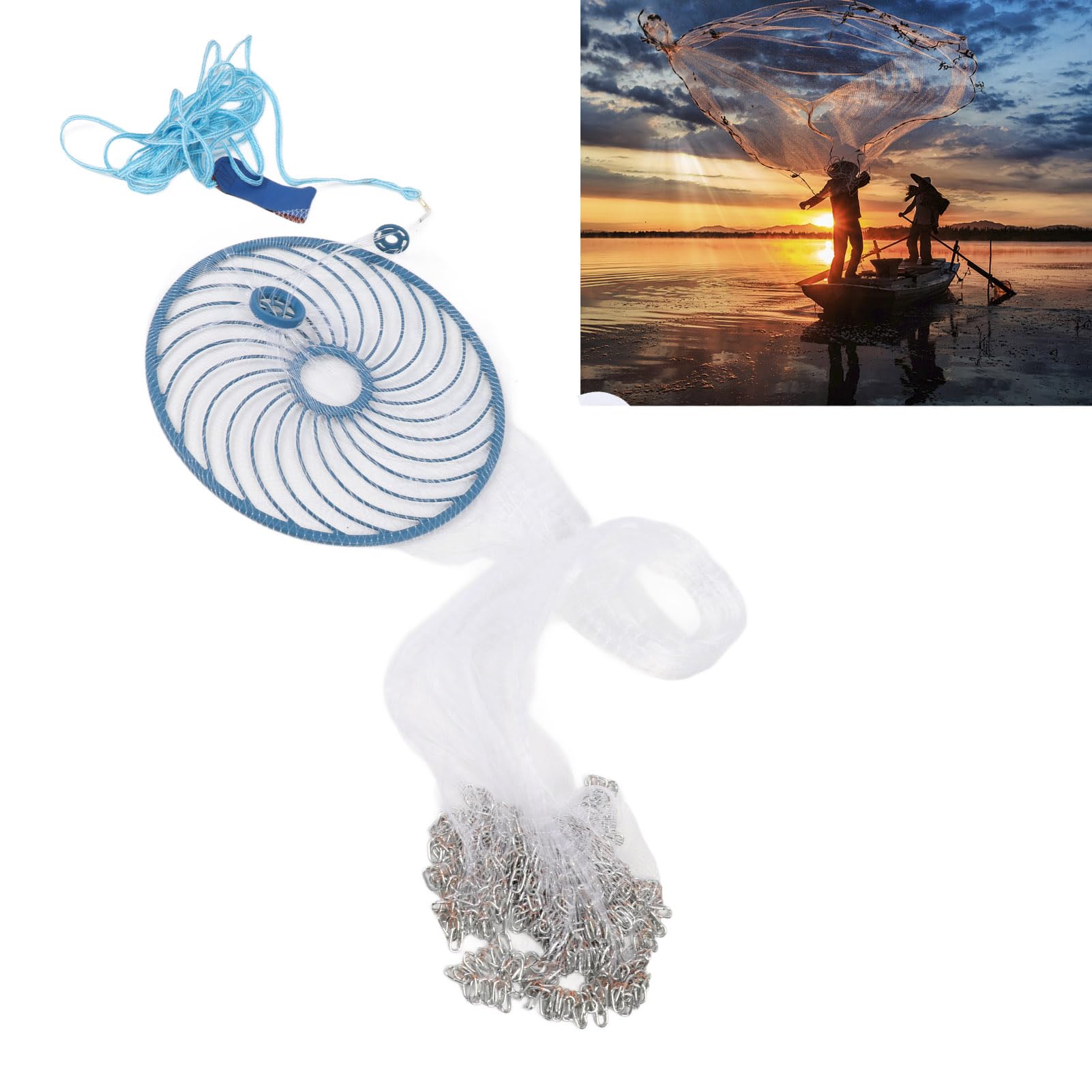 Rete da pesca lanciata a mano da 360 cm Rete da spargimento in nylon resistente per gamberetti, granchi, aragoste, cattura in acqua salata, accessori per la pesca d'acqua d