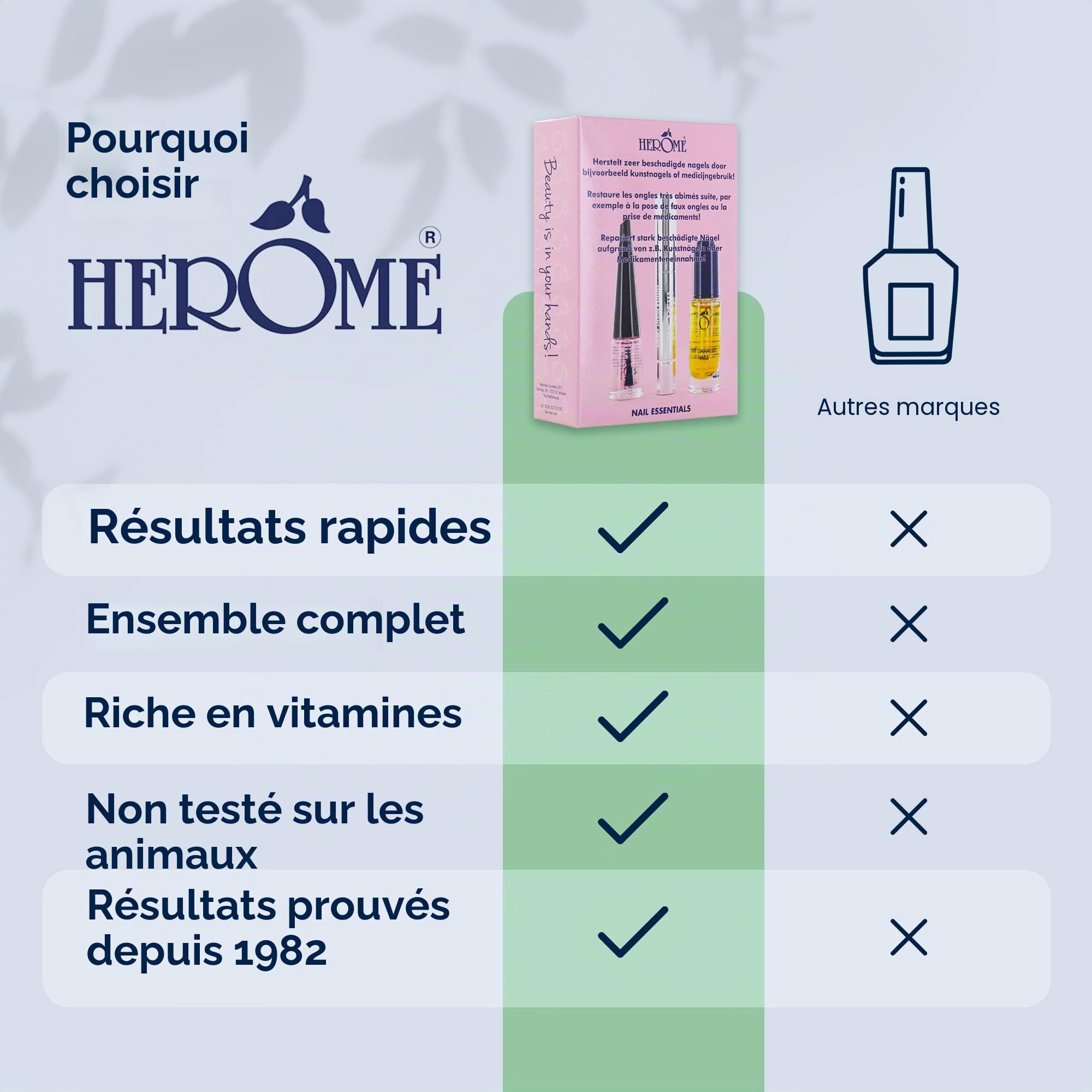 Herome 2-Pack 3-en-1 Nail Essentials Set (Rose) - Travel Set - Soin Réparateur pour les Ongles Cassés - Kit Avec Huile pour Ongles Abîmés, Sérum pour Cuticules et Durcisseur pour Ongles
