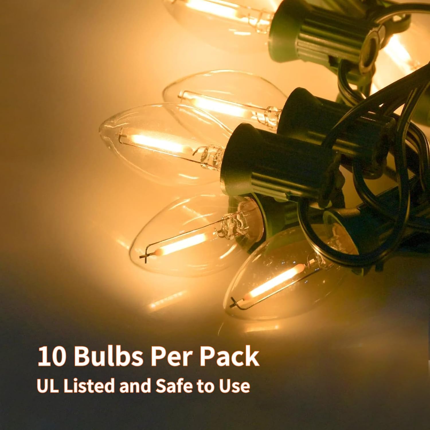 10 Pack LED Night Light Bulb, C7 LED Clear Replacement Bulbs, Christmas Lights Bulbs for Halloween Outdoor String Lights Decor, E12 Candelabra Base, 0.6 Watt C7 Bulbs Warm White