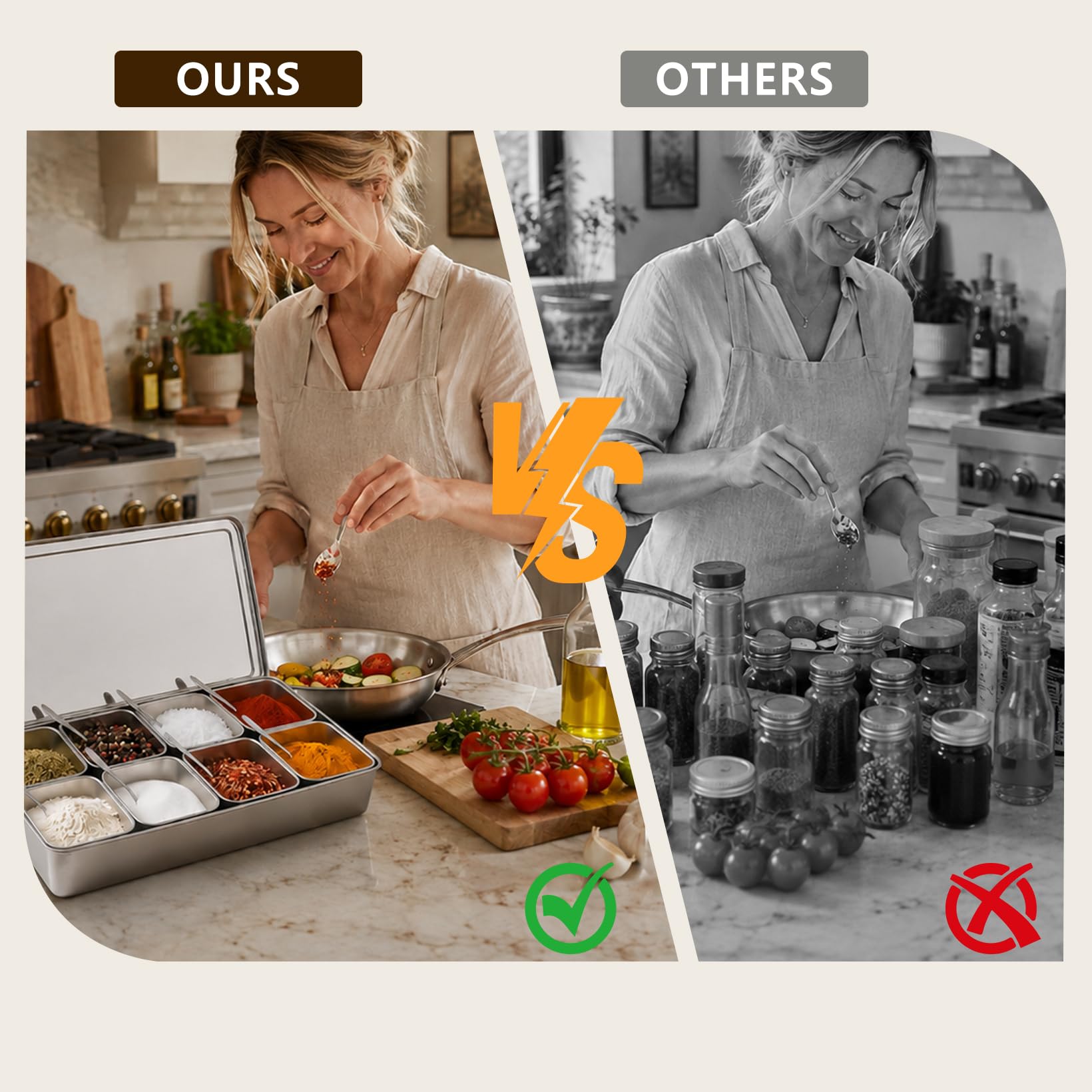 8 Gitter Pizza Zutatenbehälter, Zutatenbehälter Edelstahl mit Deckel und 8 Esslöffel, Pizza Topping Station fur für Gastro & Küche Gastro Behälter