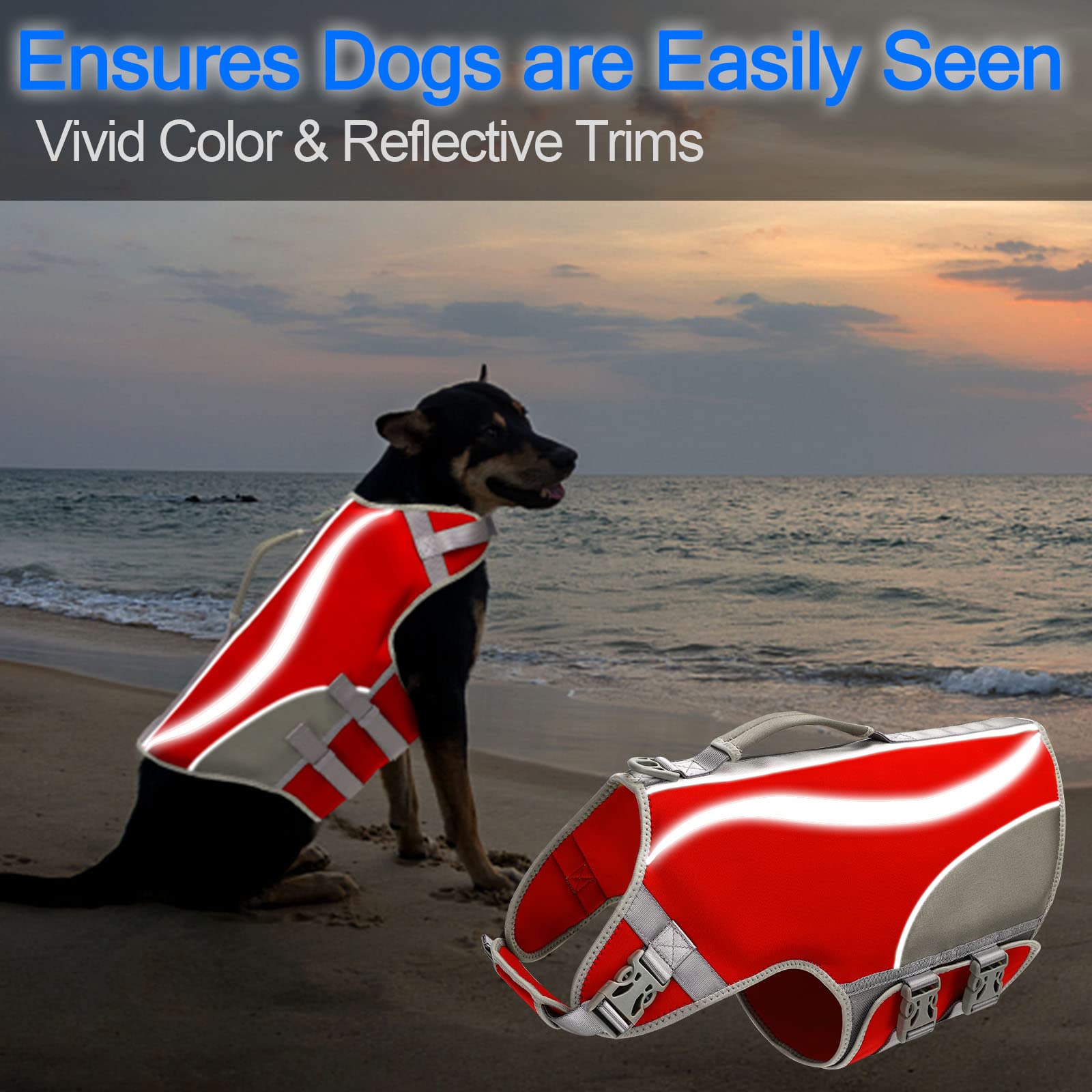 Chaleco Salvavidas para Perros, Chaleco de natación Ajustable para Perros Chaleco de flotación para Mascotas de Alta Visibilidad Chaleco Salvavidas para Perros Natación y canotaje (L, Rojo)