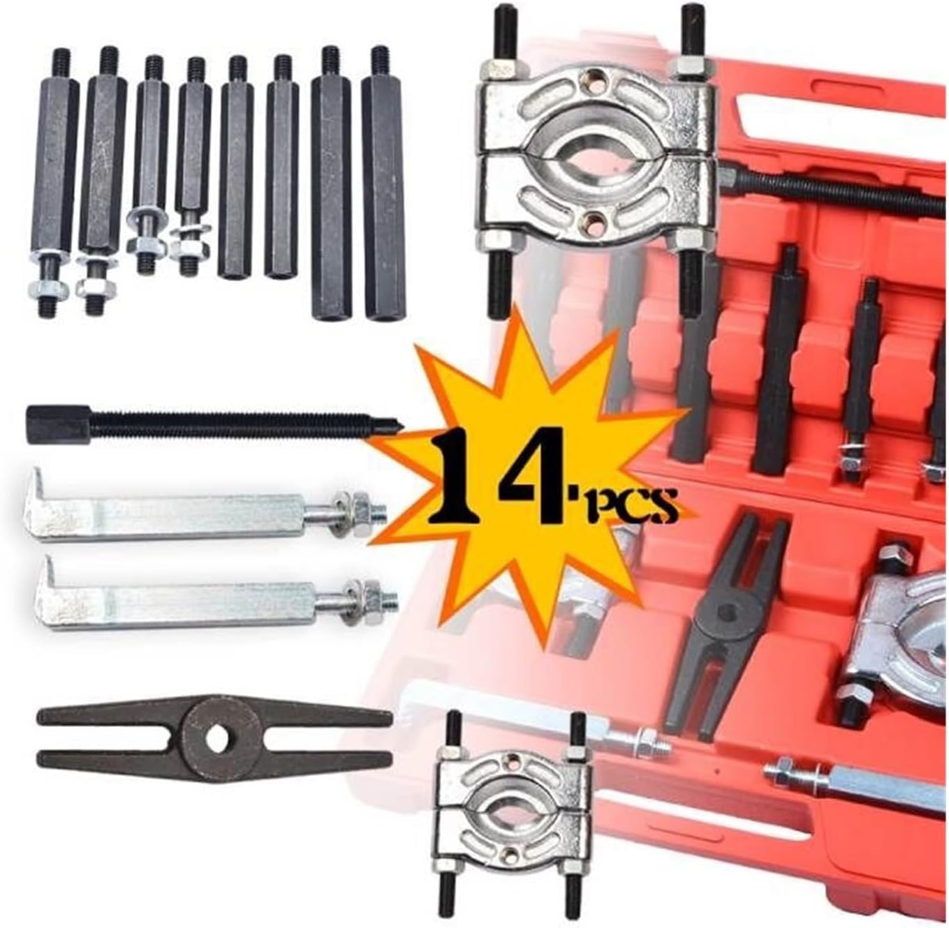Car Bearing Separator Puller Set Bearing Removal Tool Set 12/14 pcs Bar-Type Splitter Gear Puller Fly Wheel Tool(14PCS)