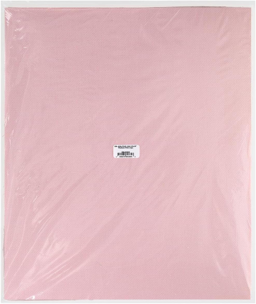 Essentials By Leisure Arts Aida Cloth, 14 Count, Medium Pink, 12pc, Bulk, Cross Stitch Fabric, Embroidery Fabric, Cross Stitch Supplies for Crafting, Stitching, and Sewing Projects 15X19