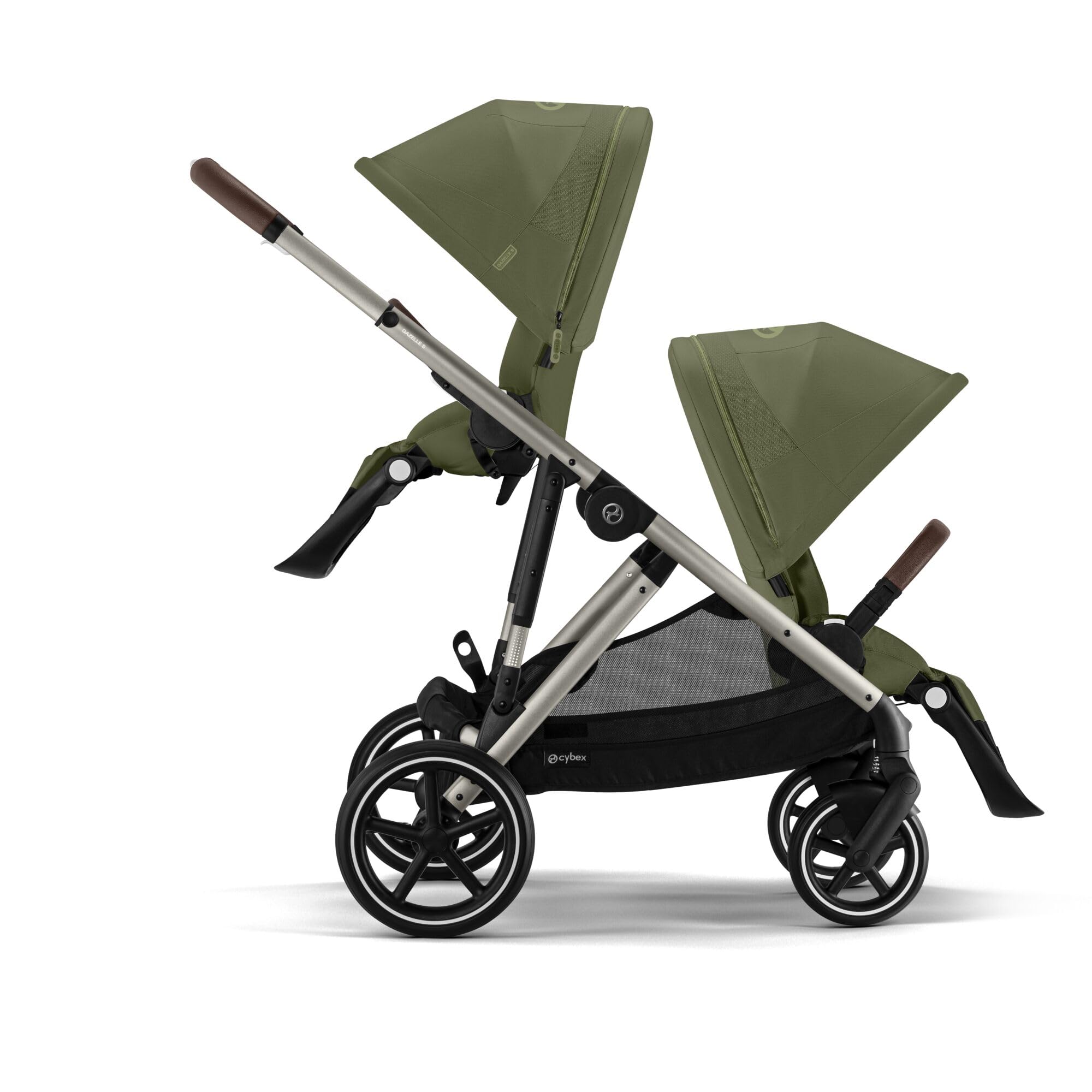 CYBEX Cochecito dorado GAZELLE S, Desde el nacimiento hasta los 4 años aprox., Máx. 22 kg (modo individual) / 2x 22 kg (modo dúo), Sistema todo en 1 con 20+ configuraciones, Verde musgo