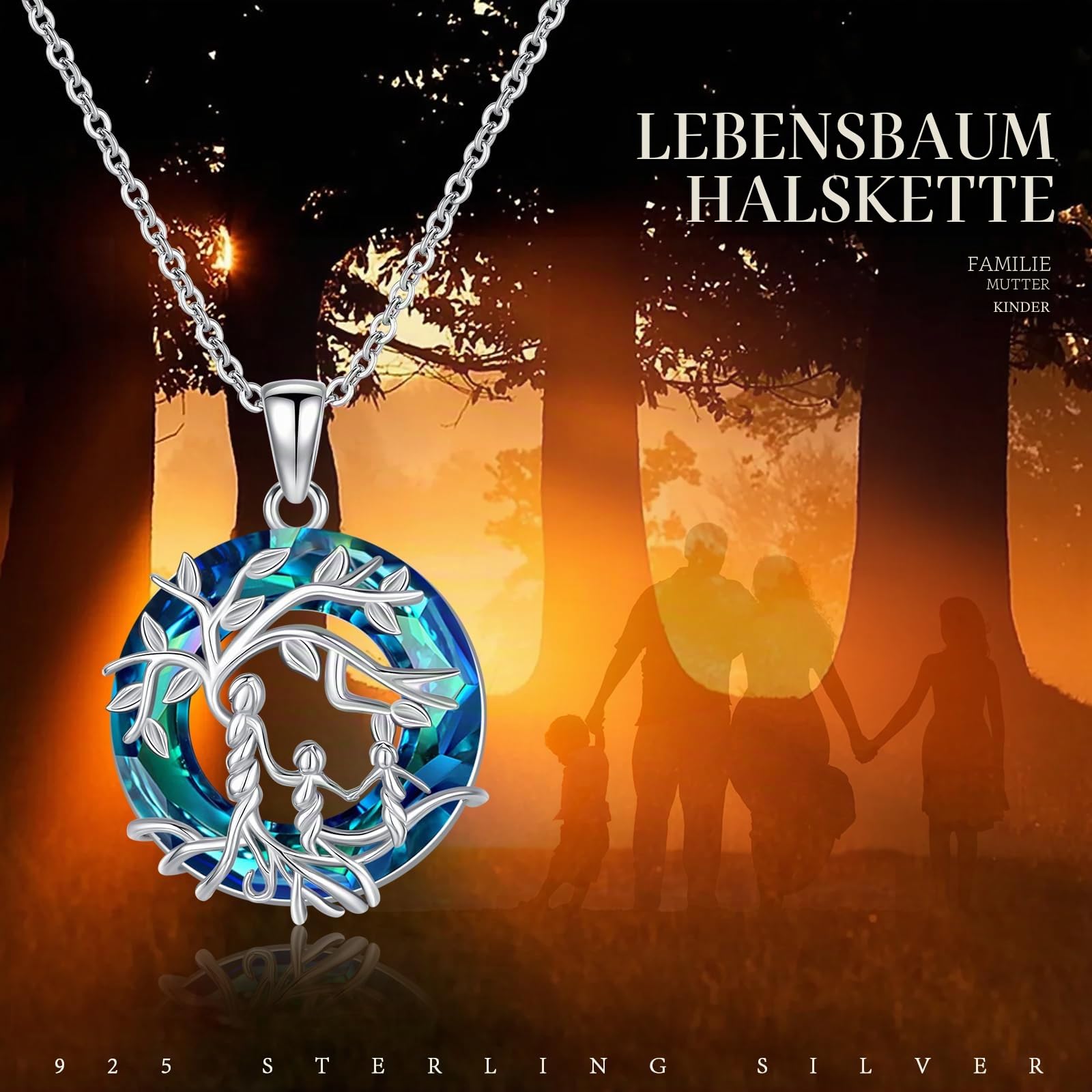 Damen Baum des Lebens Halskette 925 Sterling Silber Mutter Tochter/Sohn Lebensbaum Familie Herz Anhänger Schmuck Geschenke für Mama