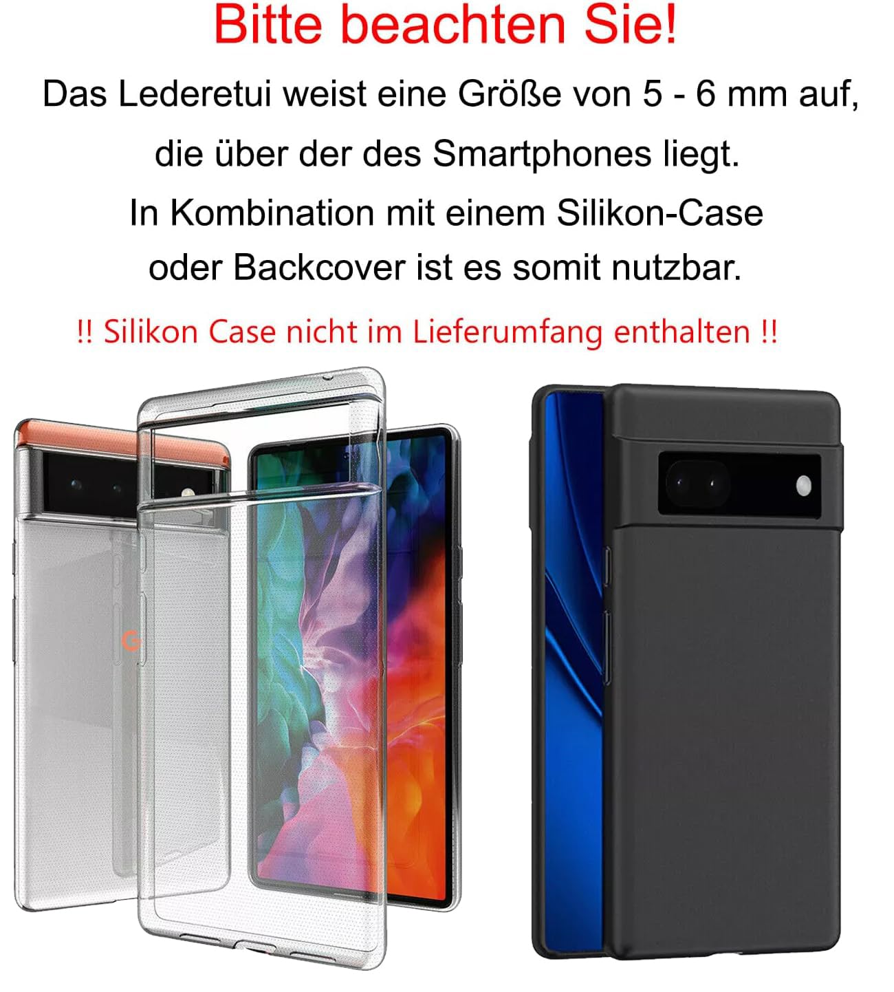 Suncase ECHT Ledertasche Leder Etui kompatibel mit Google Pixel 10/10 Pro 5G Hülle Innenmaße: ca. 154 x 79 x 10 mm (passend nur mit Silikon/Case/Bumper) in Pebble-Blue
