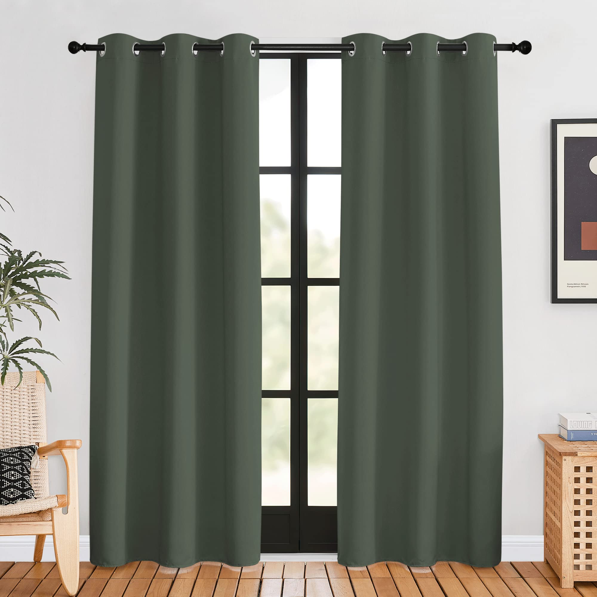 NICETOWN Thermal Curtains for Kids Room, Dark Mallard, Set of 2, 42 by 80 inches, Window Treatment Thermal Insulated Solid Grommet Blackout Drape Panels for Bedroom