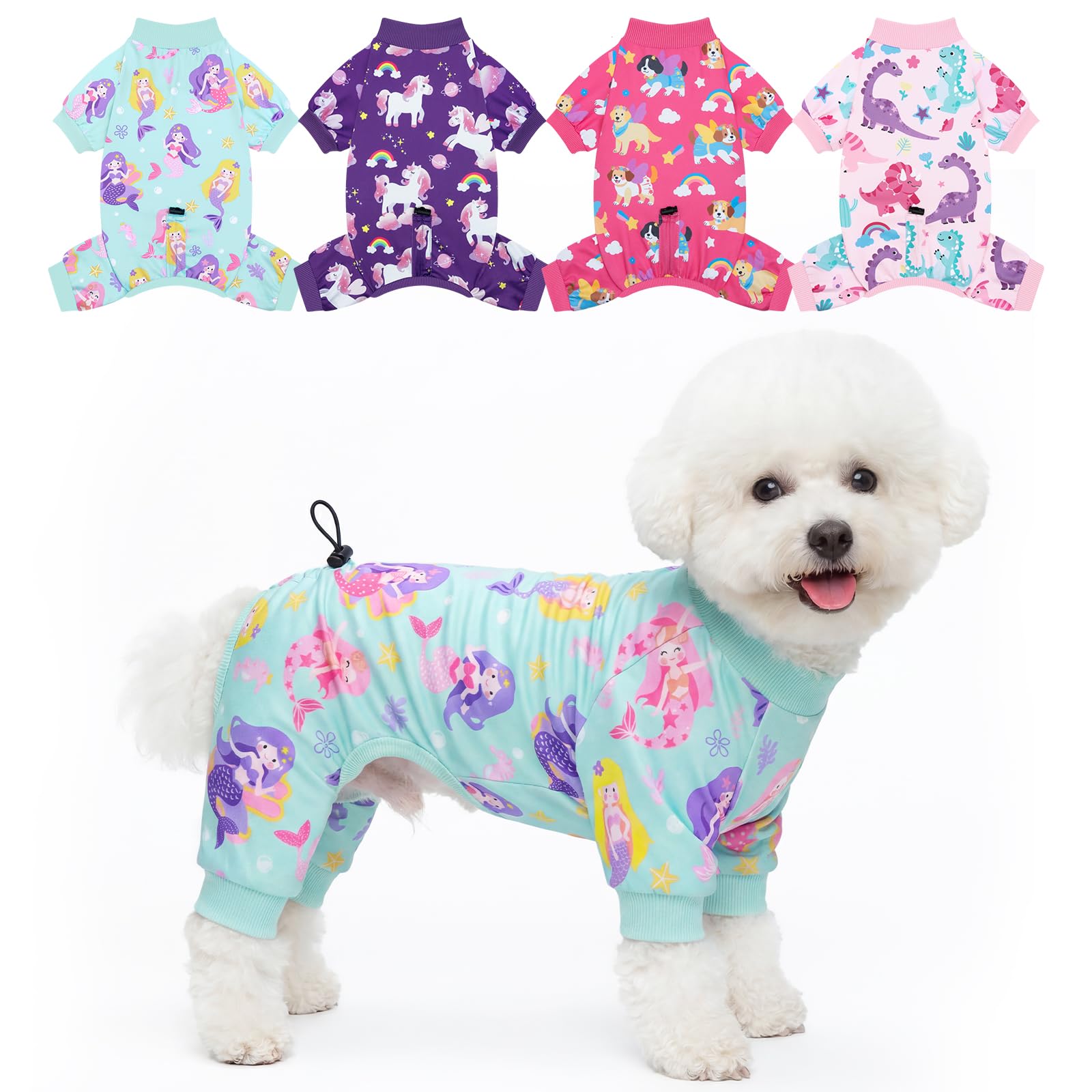XPUDAC 4 Pack Dog Pajamas, Soft Puppy Clothes with Drawstring Adjustable Stretchy Dogs Onesie for Small Medium Doggie Shed Defender Dog Suit Pet Outfit Boy, M — view 12