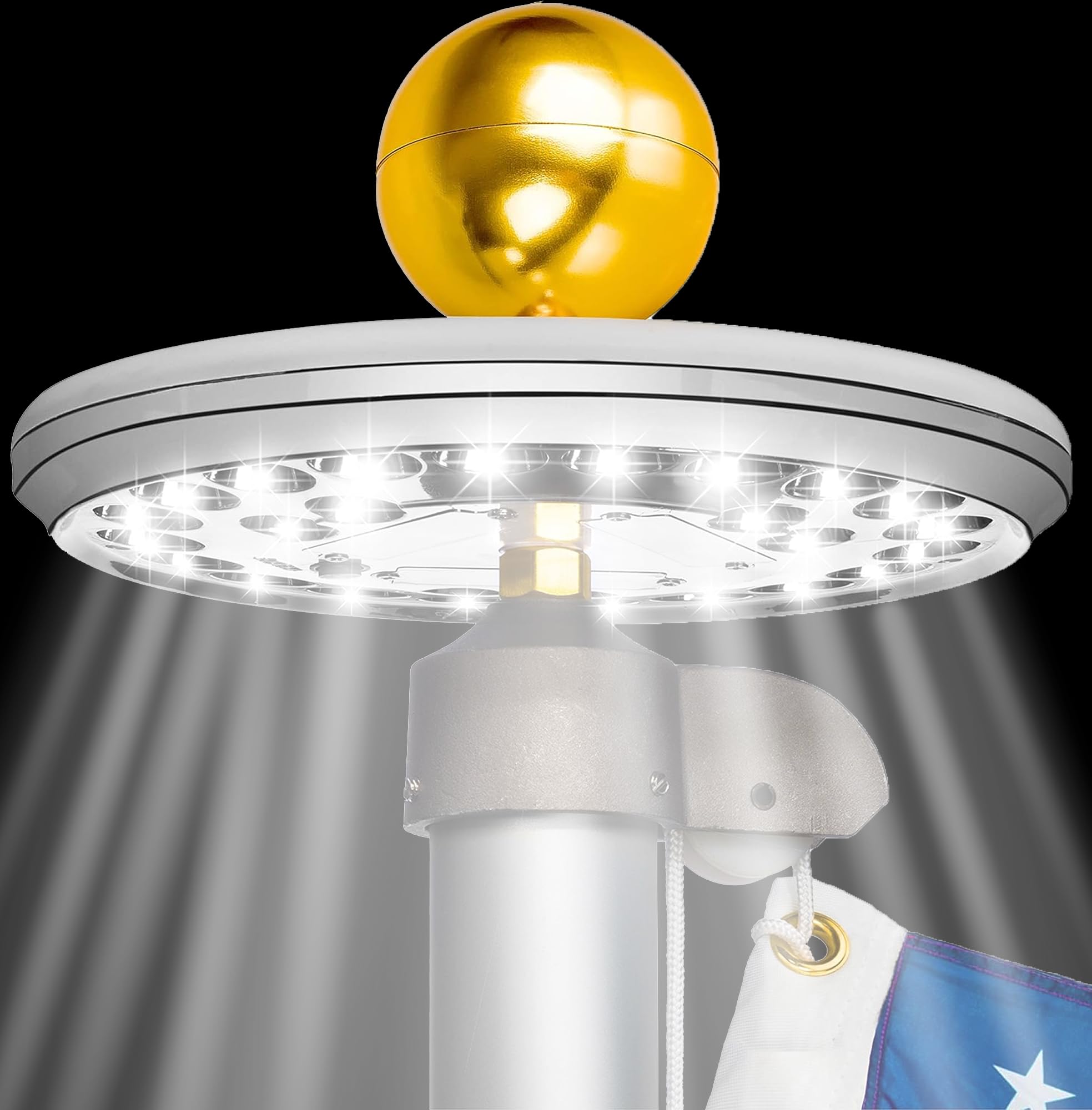Flag Pole Light Solar Powered - 26 LED Solar Light for Flagpole - Light Up American Flag Outdoor with Solar Flag Pole Light from Dusk to Dawn for 12 Hours - 100% Coverage Silver Flag Light (Silver)