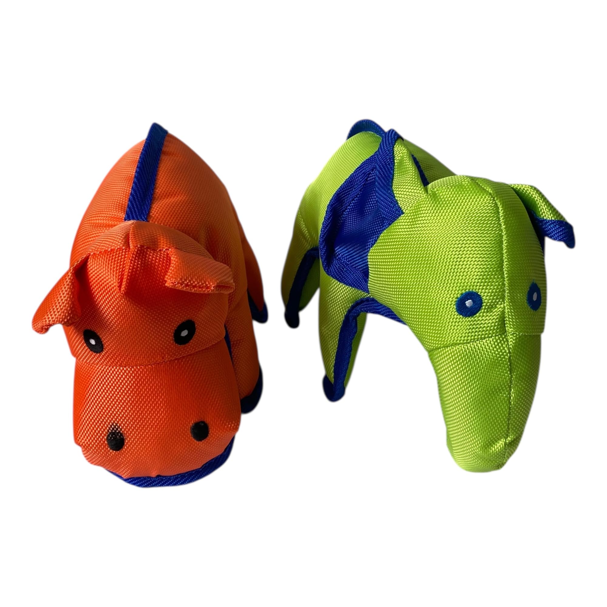 Plush Dog Toy Set - 2 Pack Hippo and Elephant, GREEN ORANGE, Large