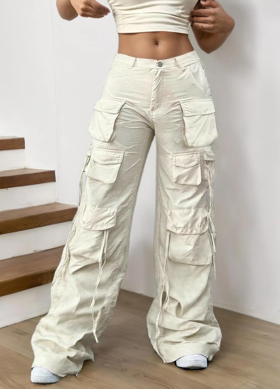 Wide Leg Cargo Pants for Women Casual Elastic High Waisted Multiple Pockets Baggy Jogger Hiking Workout Pants - Image 2