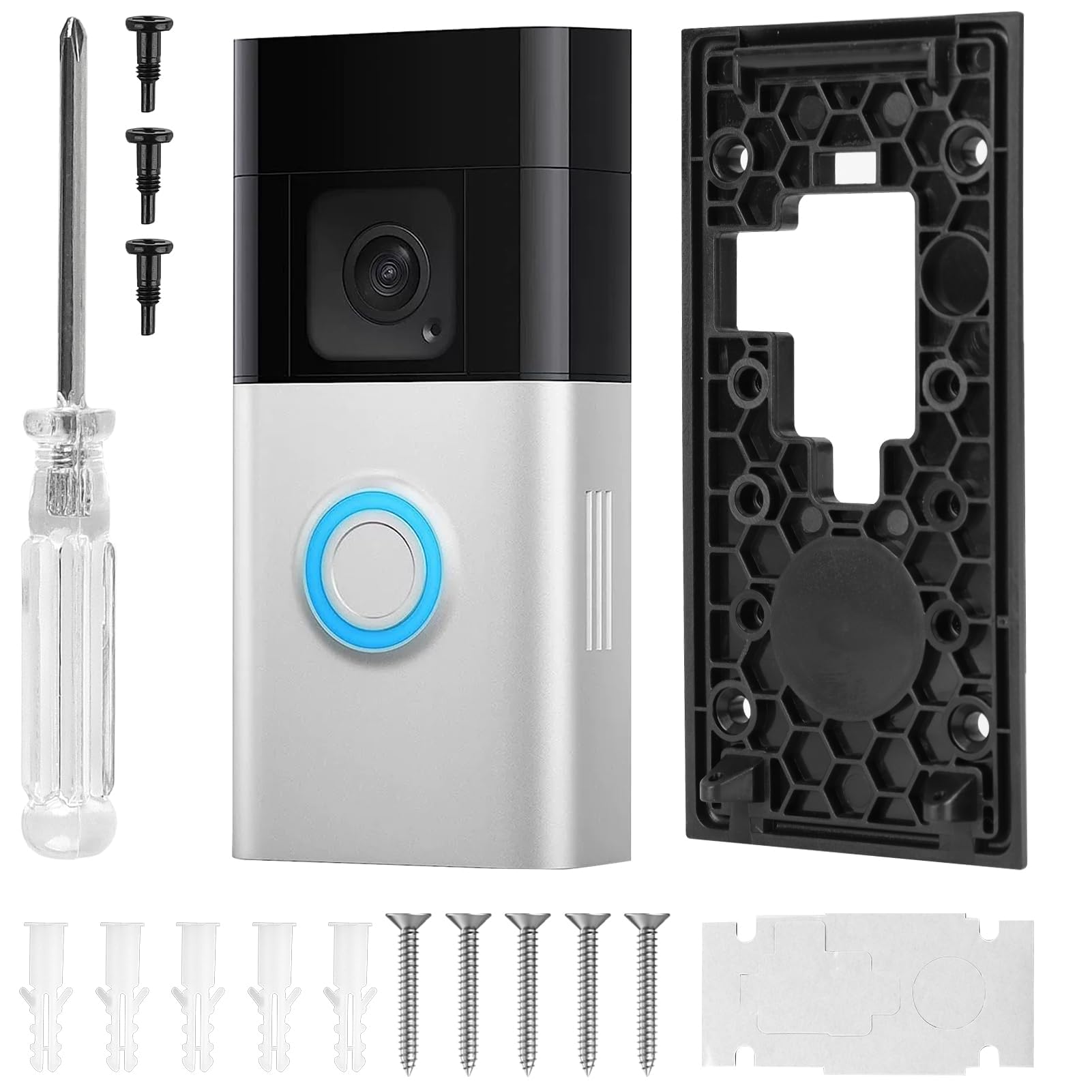 Doorbell No Drill Mount for Ring Doorbell 2nd Generation 2020 Release Wall Bell Ring Replacement Mounting Bracket Kit with Strong Sticky Pad for Door Wall Apartment Home Office