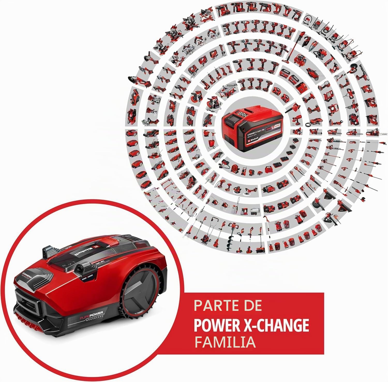 Einhell Robot cortacésped FREELEXO CAM Plus 600 Power X-Change (18V, cámara en Lugar de Cable delimitador, para 600 m², WiFi, hasta un 25% de inclinación, Incl. batería de 4,0 Ah Plus)