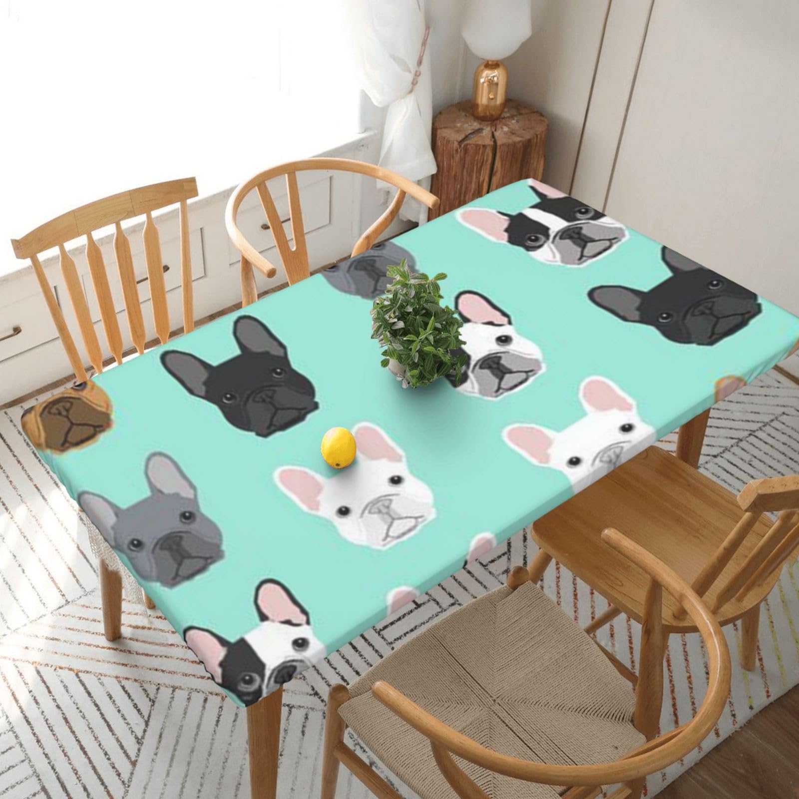 BNVSADC French Bulldog Printed 5FT Tablecloth Polyester Kitchen Water Resistant Table Cloth Dining Table Decoration Table Covers, 152x76 CM