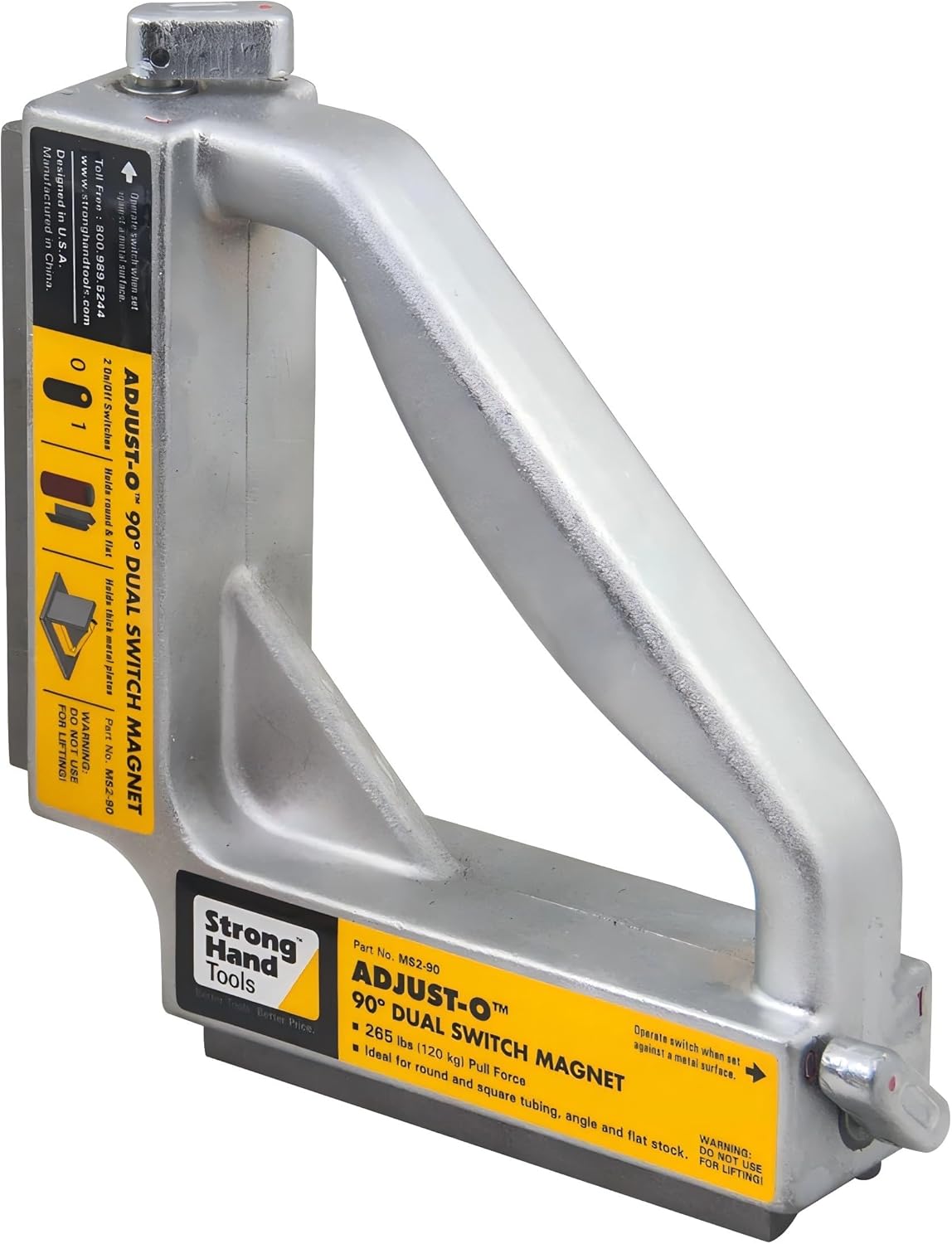 Strong Hand Tools Adjust-O 90° Dual Switch Magnetic Fabrication Square, On/Off Switches, Max. Pull Force: 120 LBS, Dimension: 6 x 6 x 1-1/2″, MS2-80