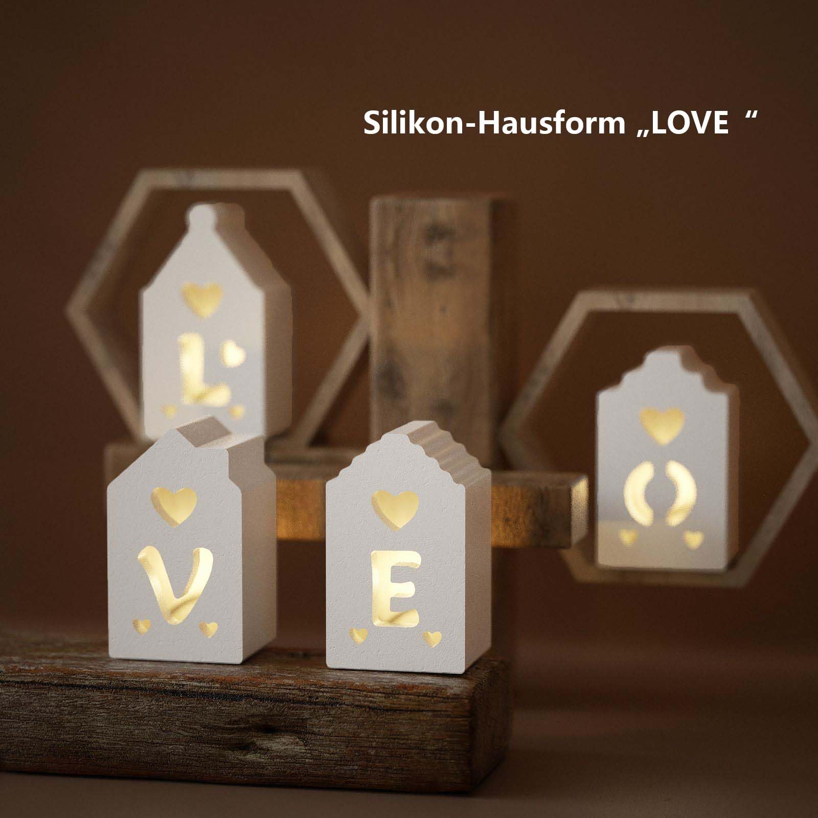 SVOCK 4 Stampi In Silicone Per Gesso A Forma Di Casette Con Finestre E Scritte LOVE - Fai Da Te Per Candele E Saponi - 2