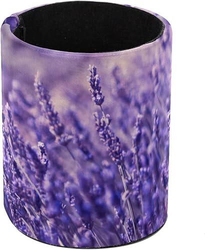 VIOQXI Portalápices y soportes para bolígrafos para escritorio, diseño de flores de lavanda, morado, de piel sintética, organizador de papelería,