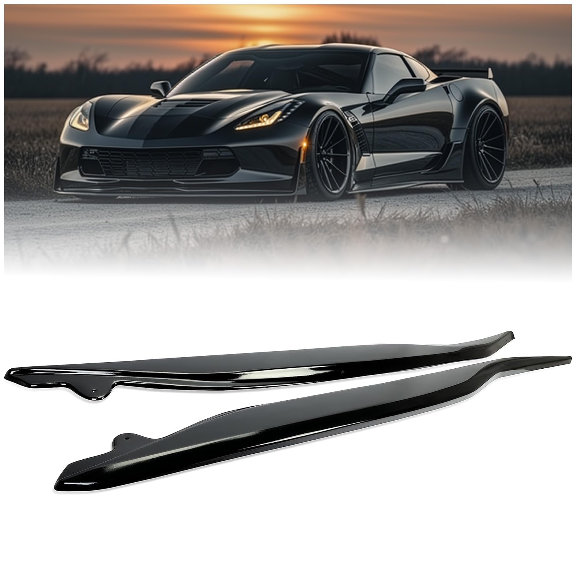 HECASA Gloss Black Side Skirts for 2014-2019 Corvette C7 ZR1 Style – Rocker Panels Upgrade