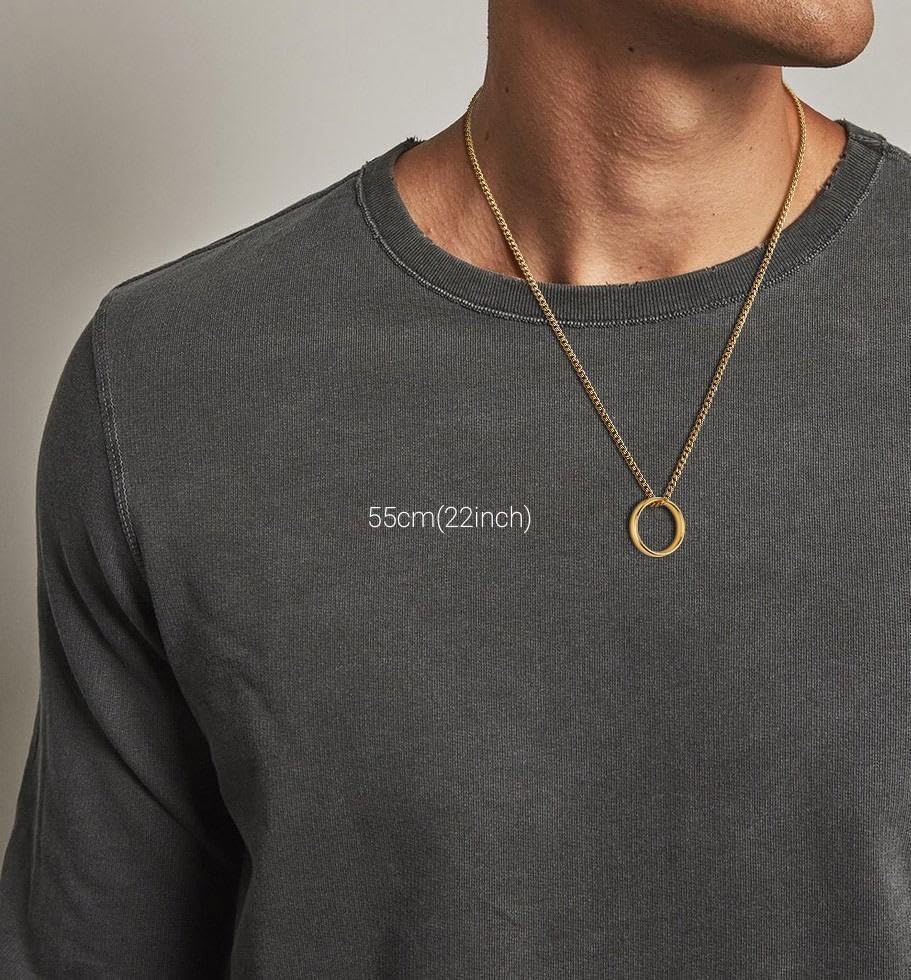 GAVU Men’s Tungsten Ring Necklace, Ring Circle Sivler Pendant Necklace for Men - Image 2