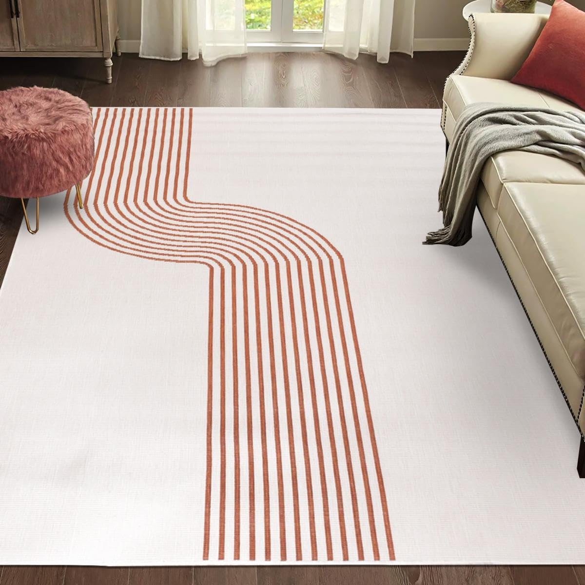DEZENCO Tapis Exterieur 160x230 cm Rectangulaire COURBO Reversible Crème Terrasse, Jardin adapté au Chauffage par Le Sol