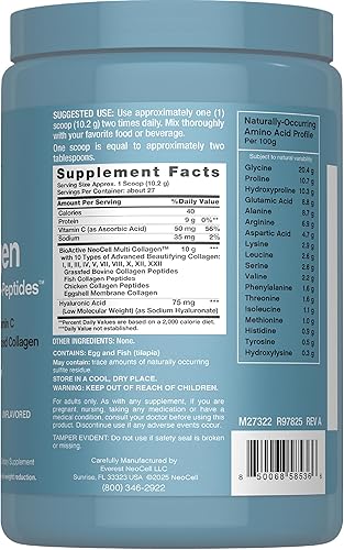 Miniatura 2 de NeoCell Polvo de biopéptidos multicolágeno  22 onzas  Avanzado con ácido hialurónico y vitamina C  10 súper tipos de colágeno  Absorción superior