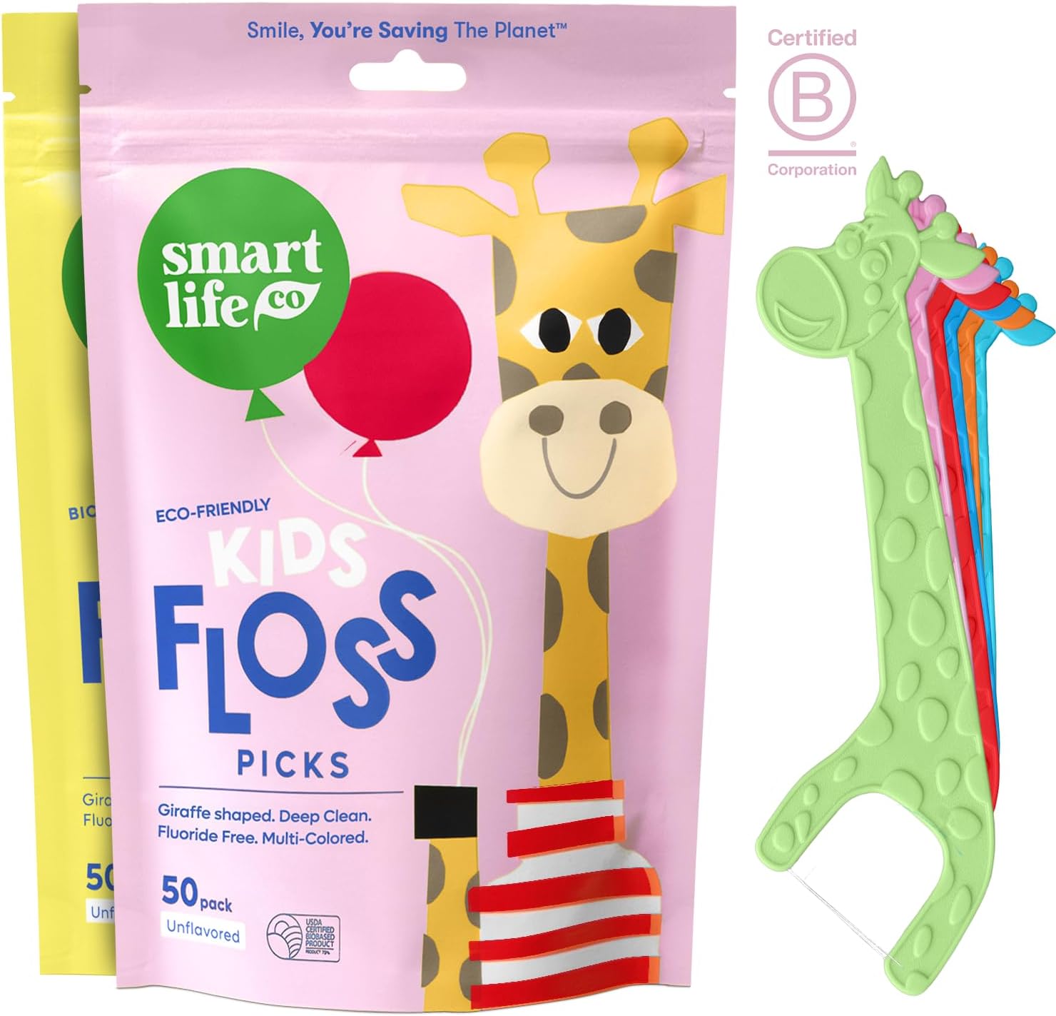 SmartLifeco Eco-Friendly Kids Flossers (100ct) - The Original Straw Wheat Dental Floss Picks For Children, Fluoride & PFA Free, Toothpick Flossing Sticks For Toddler Teeth, No Shred Thread, Unflavored