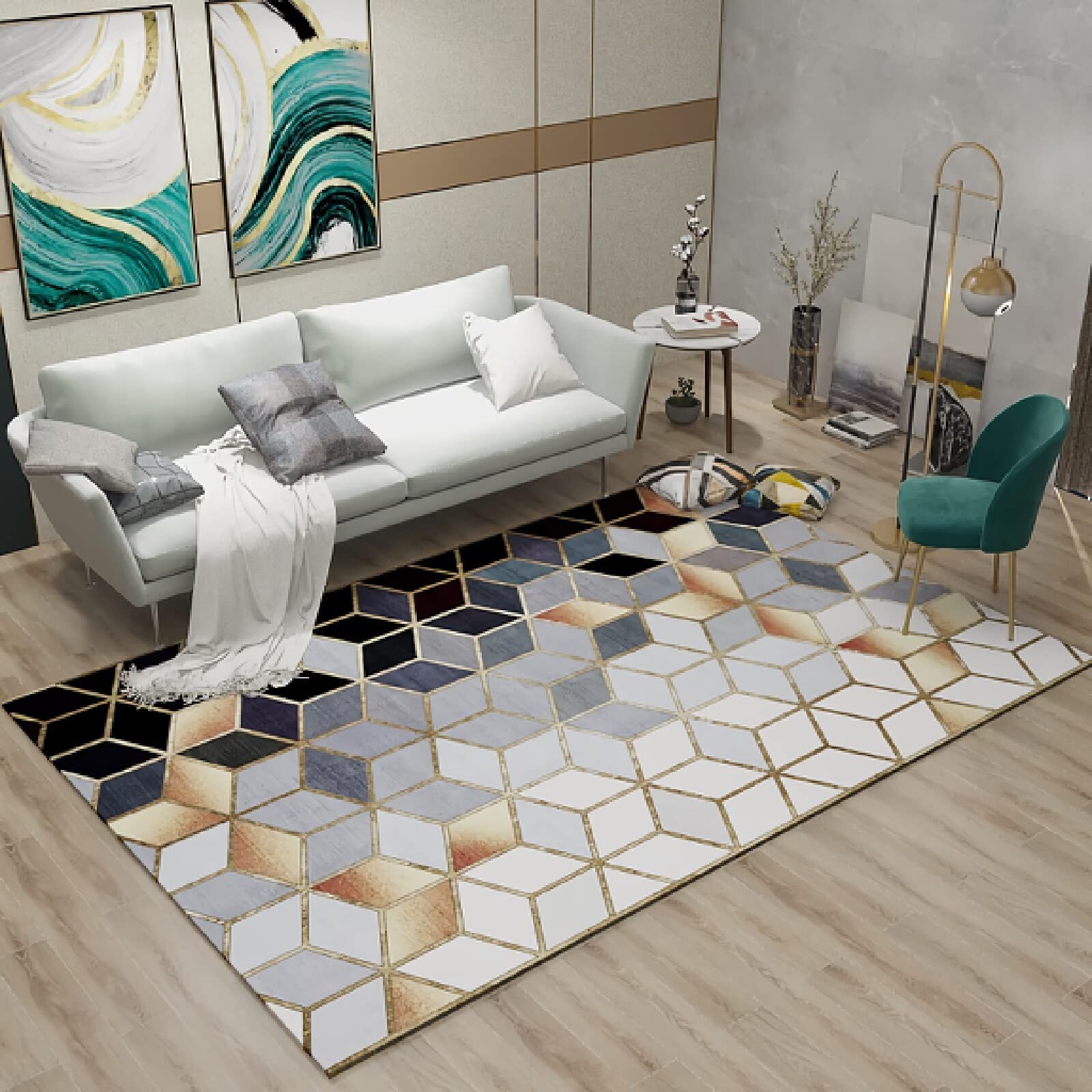 Dywany dywaniki dziecięce wystrój pokoju w stylu retro Czarny niebieski złoty abstrakcyjny wzór geometryczny romb dekoracje pokoju 180x280cm