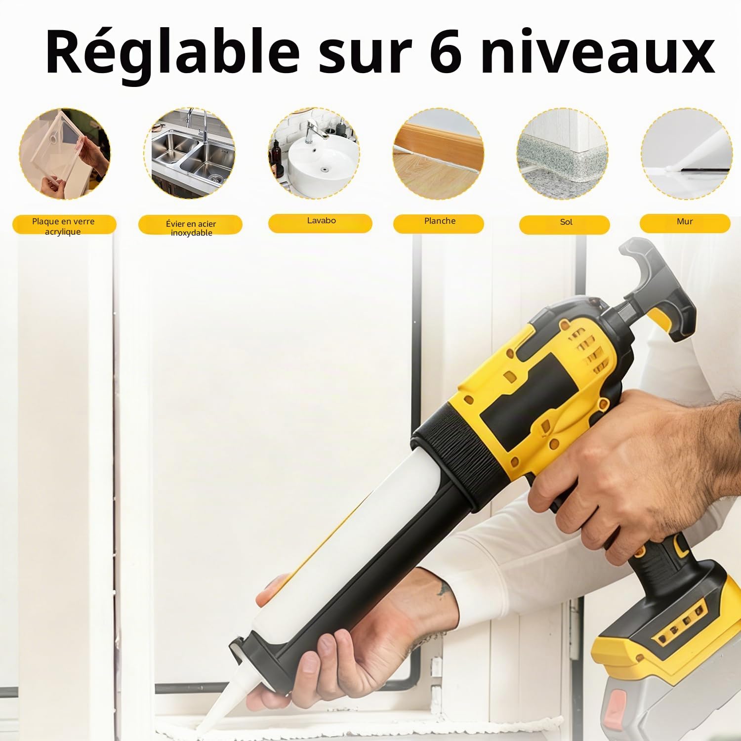 Pistolet à cartouche électrique sans fil compatible avec batterie Dewalt 20 V, avec lumière LED et vitesses réglables, pistolet en silicone pour cartouches de 300 ml (sans batterie)