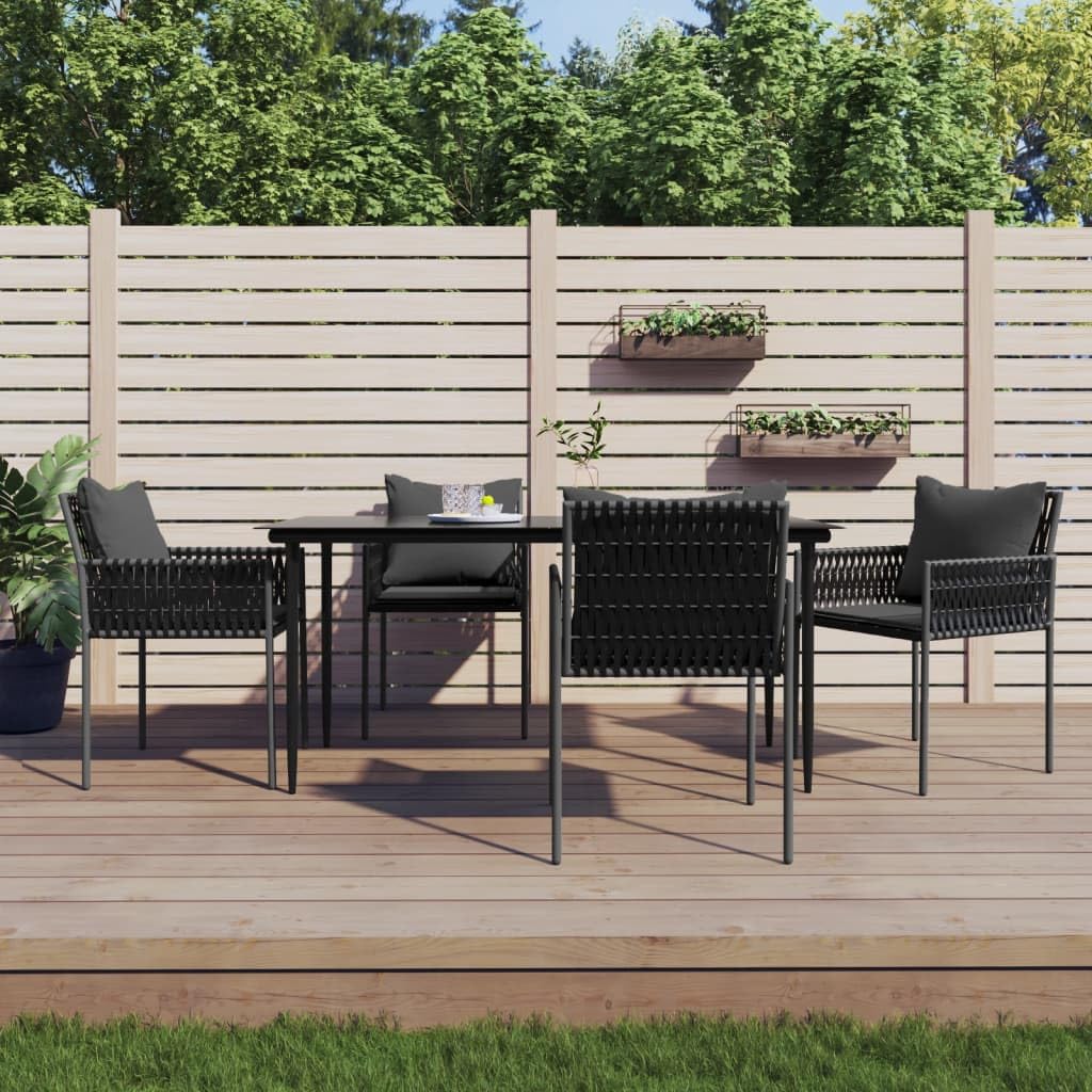 Gecheer Conjunto Mesa y Sillas Jardin de Ratán y Acero Juego Comedor jardín 5 Piezas Negro Muebles Jardin Exterior con Cojines,Mesa y Sillas Terraza Balcón Longitud Mesa 160 cm