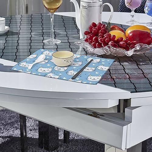 Miniatura 4 de Cute Light Blue Cat Placemats Set of 6 Resistant Table Mats Washable Place Mats for Dinner Party Table Decoration