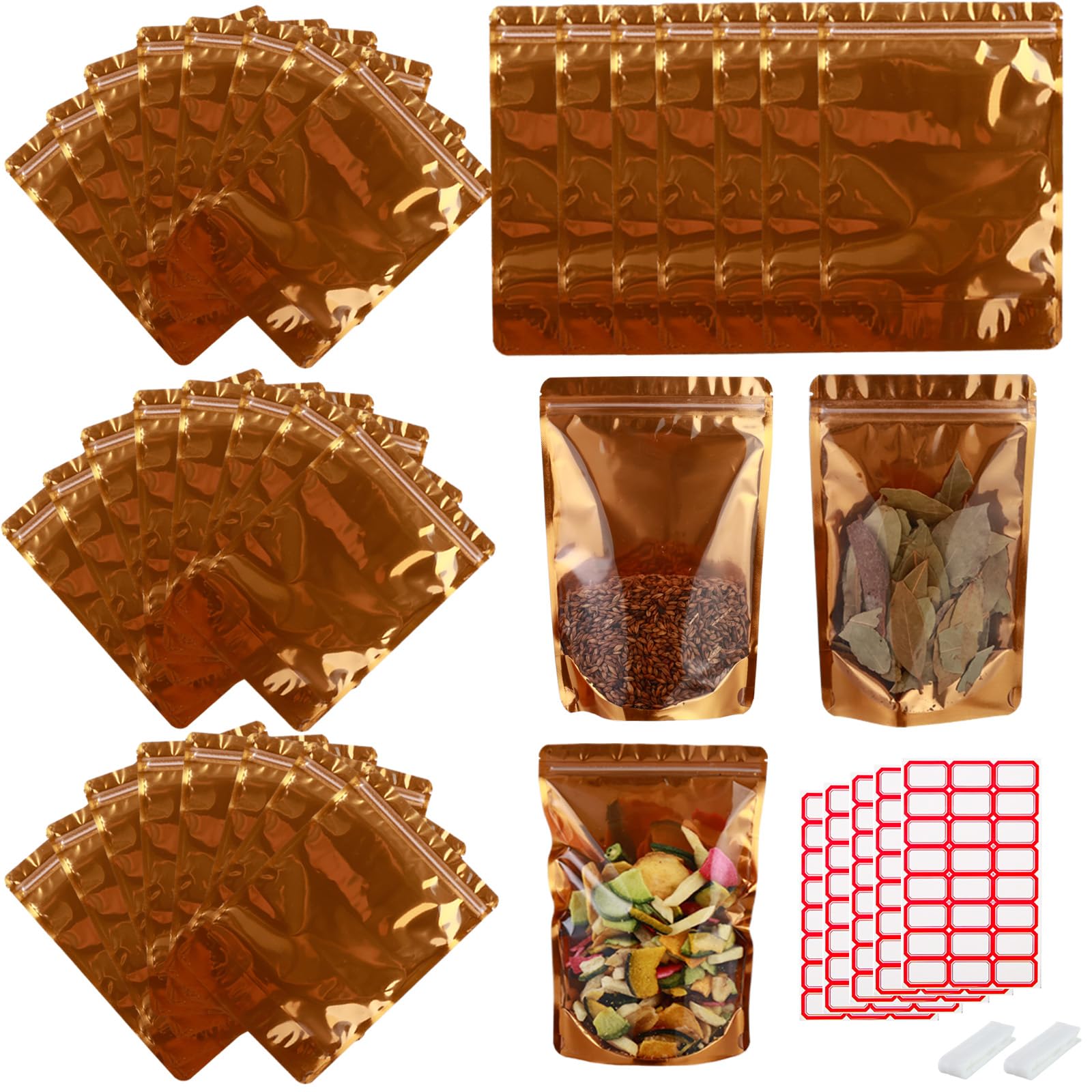 200-pack 3.9” x 5.9” Stand Up Mylar Bags with Clear Window Resealable Foil Pouches for Food Storage Smell Proof Edible Packaging Zip Bag for jewelries