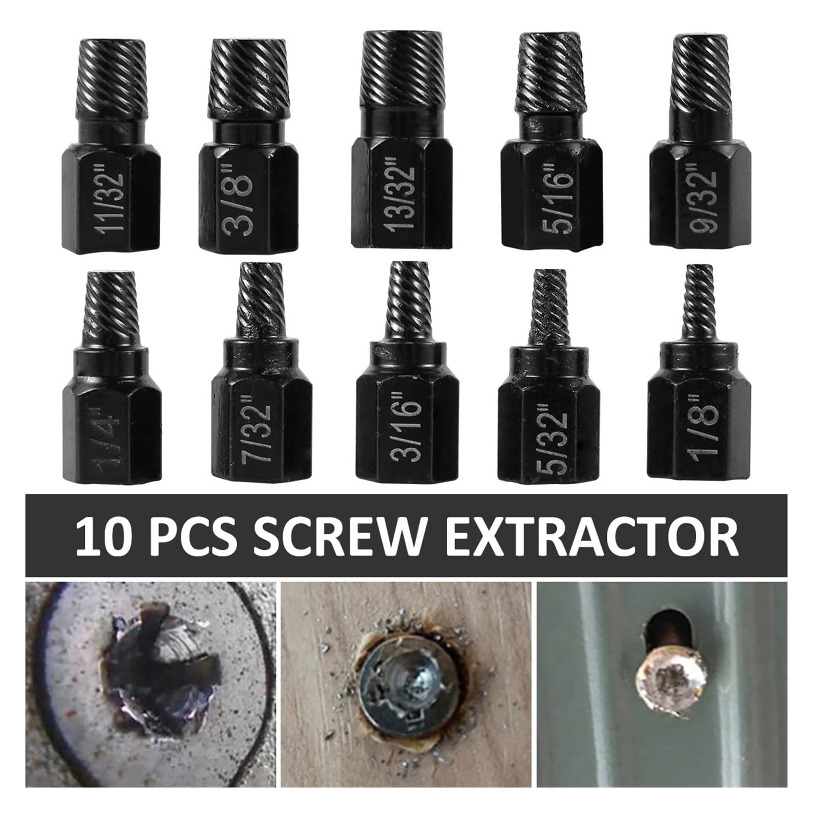 Kit d'extraction de vis 10 pièces en Acier allié pour vis endommagées ou perceuse à métal, Goujon ou Ensemble d'outils à Main