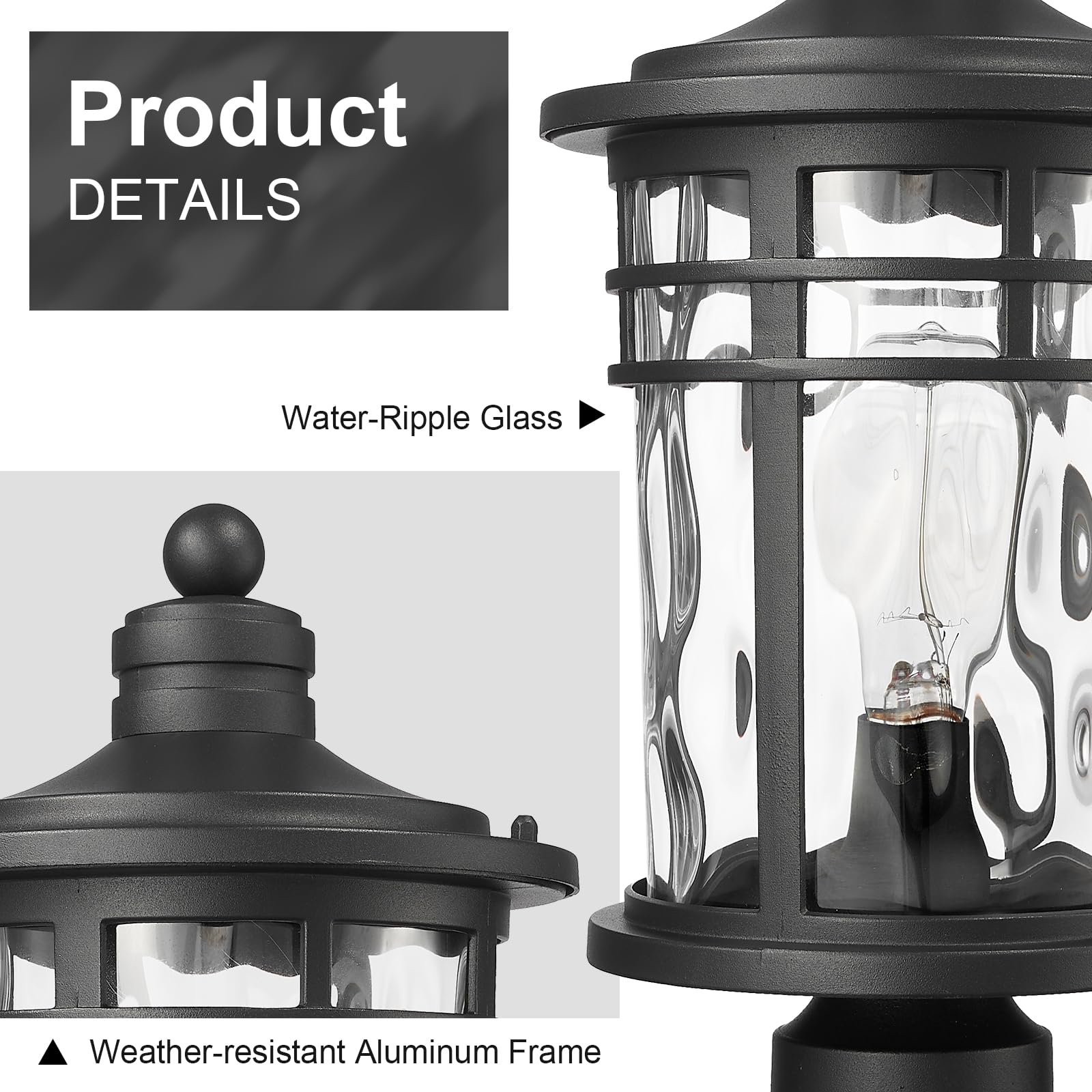 Kalium Outdoor Post Lights, 15" Lamp Post Light Fixture Waterproof - View #14