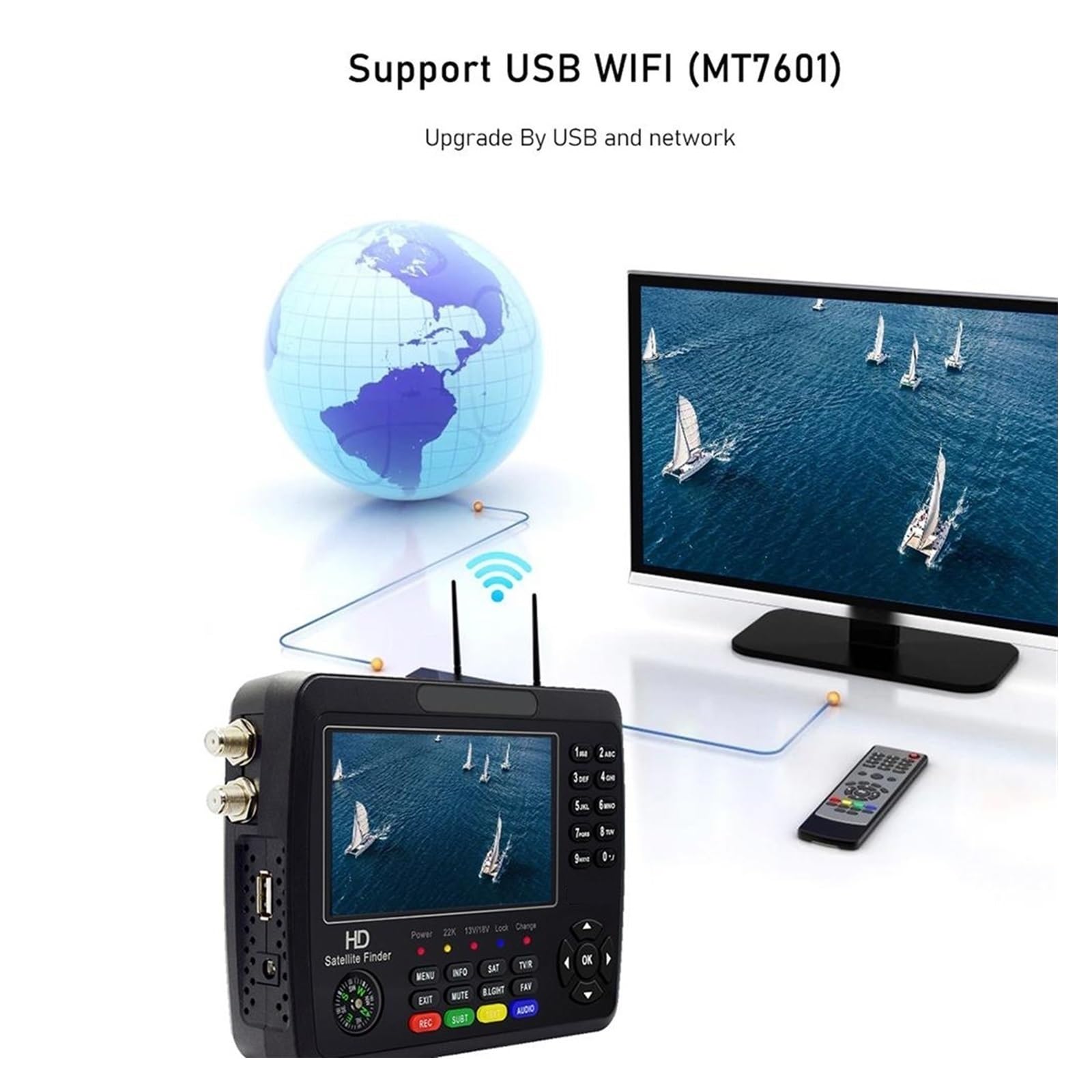 Miernik Sygnału Wizjera Satelitarnego HD 1080P 4.3 "LCD Wizjer Satelitarny H.264/H.265 10-bitowe Dekodowanie Do Regulacji Anteny Satelitarnej Szybkie Skanowanie