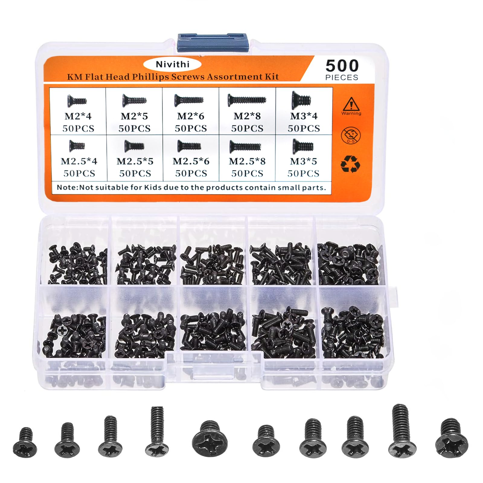 Nivithi 500pcs M2 Screws M2.5 M3 Screws Laptop Screws M2 Screw Kit,SSD Screw Assortment for Sony,DELL,Samsung,IBM,HP–Flat Head Phillips,Computer Repair