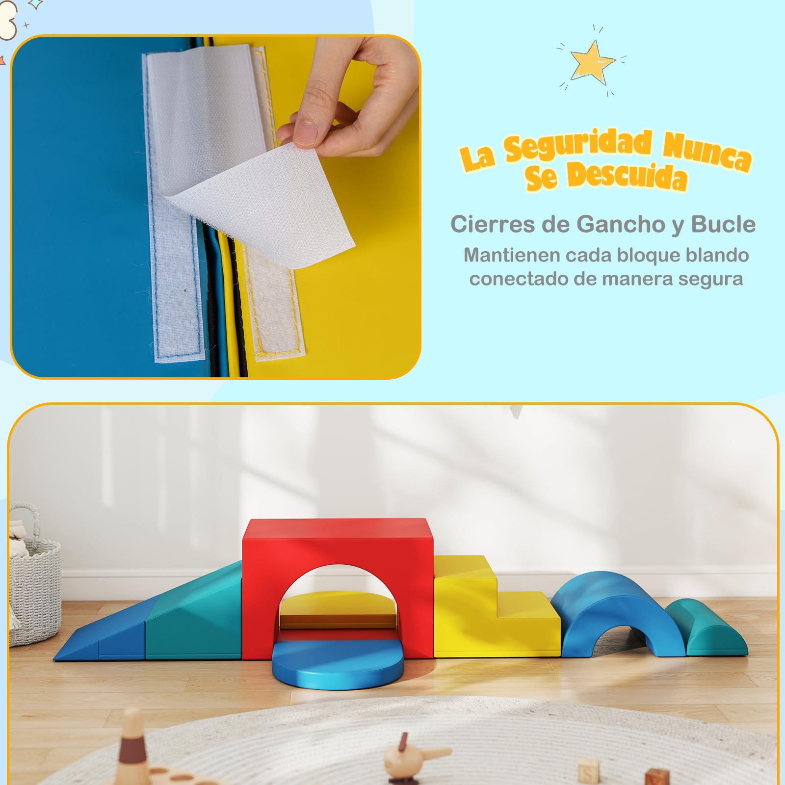 COSTWAY Bloques de 7 Piezas de Escalada de Espuma, Gimnasio de Juego de PU Suave, Estructuras Ligeras para Bebés para Gatear, Escalar y Deslizarse, Psicomotricidad para Niños 1 Año+ (Rojo)